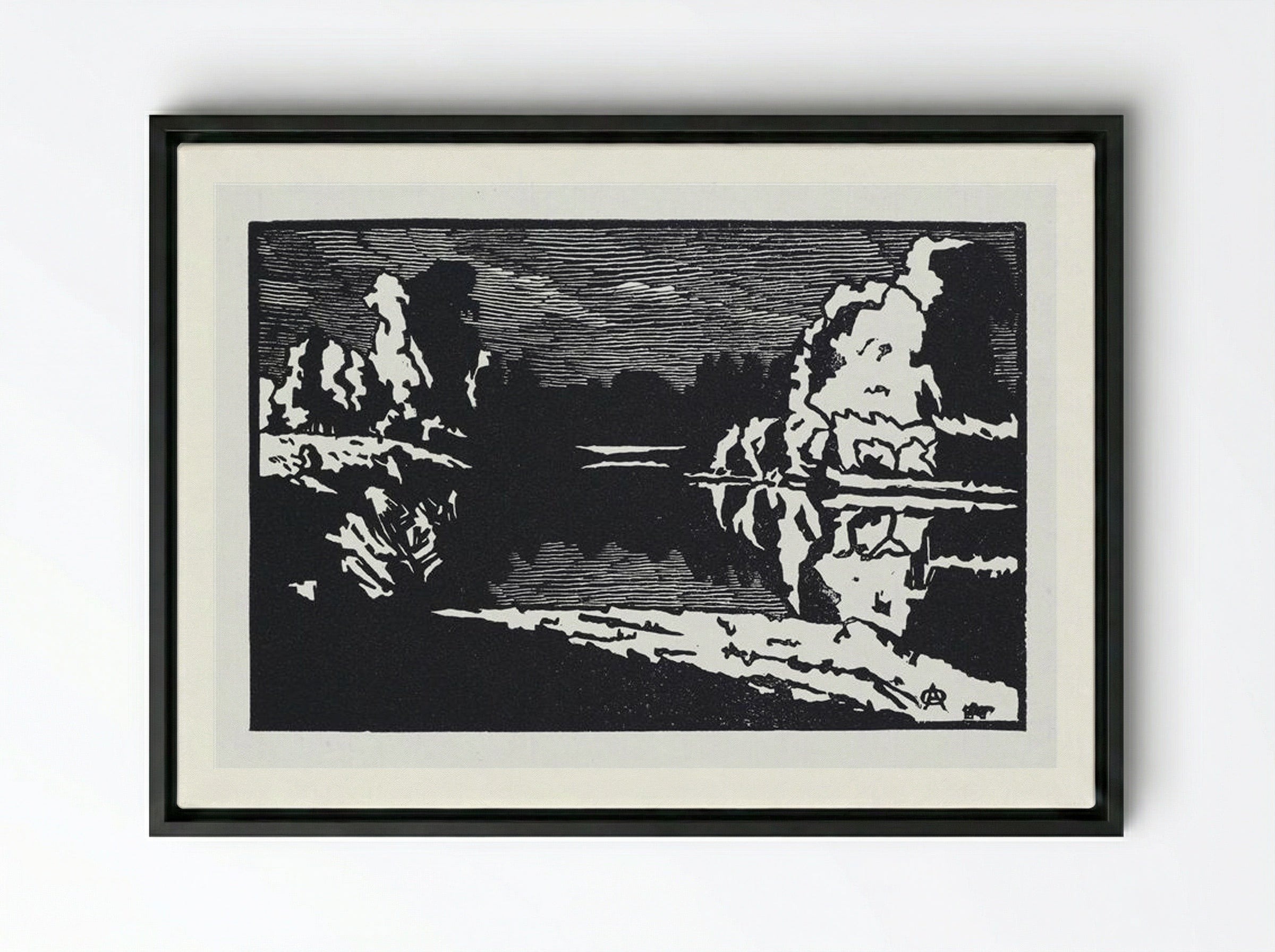 Moonlit Night Landscape - Anna Ostroumova-Lebedeva - Framed Canvas Black