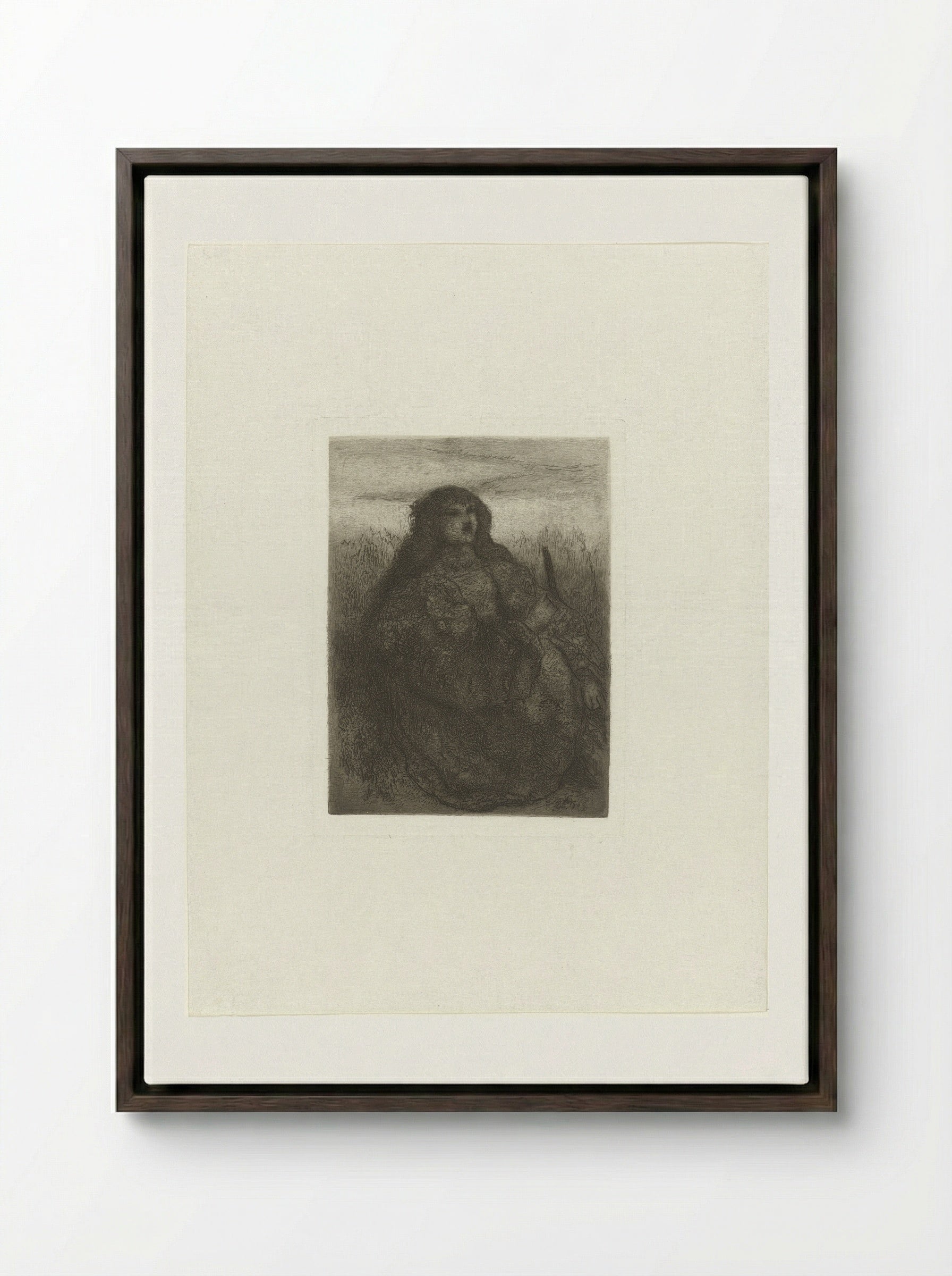 Woman in a Landscape - Matthijs Maris - Framed Canvas Dark Wood