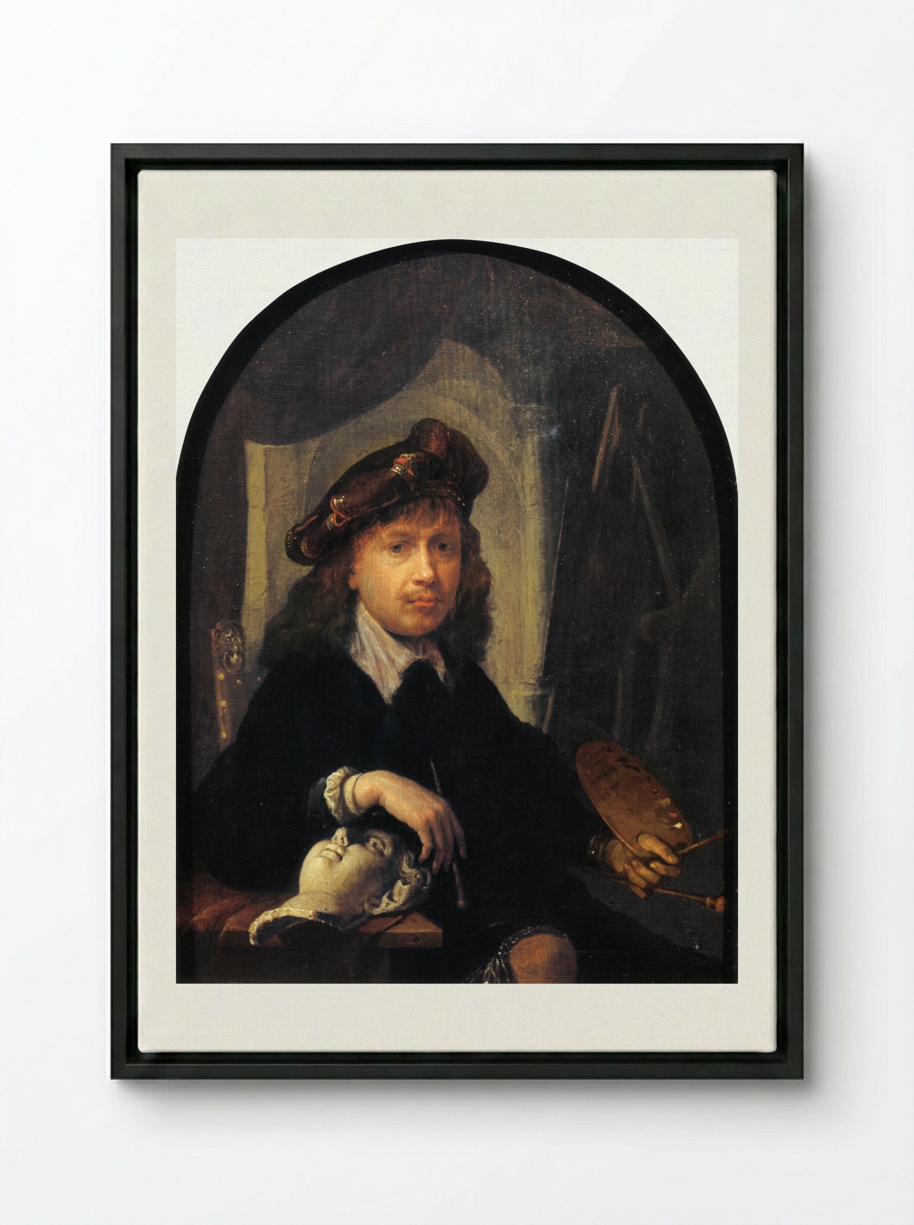 Self-Portrait - Gerrit Dou - Framed Canvas Black