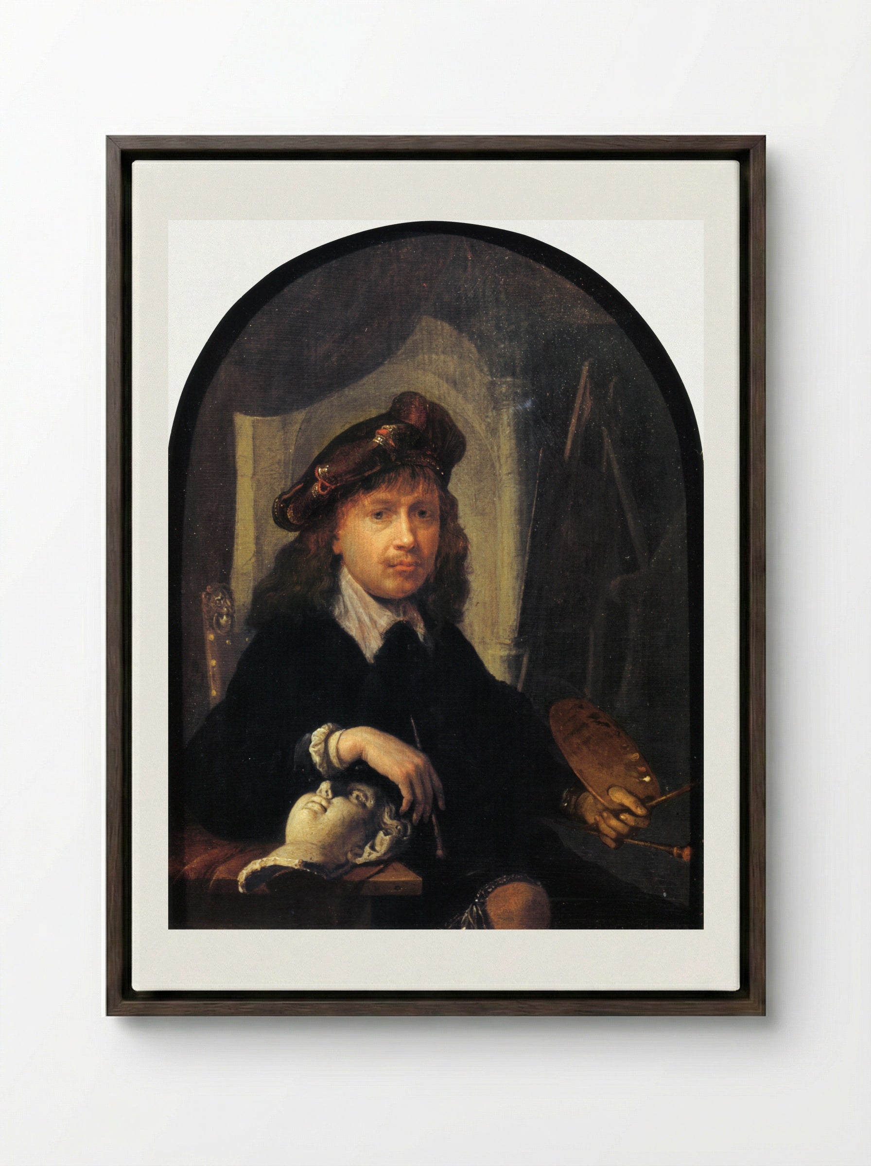 Self-Portrait - Gerrit Dou - Framed Canvas Dark Wood