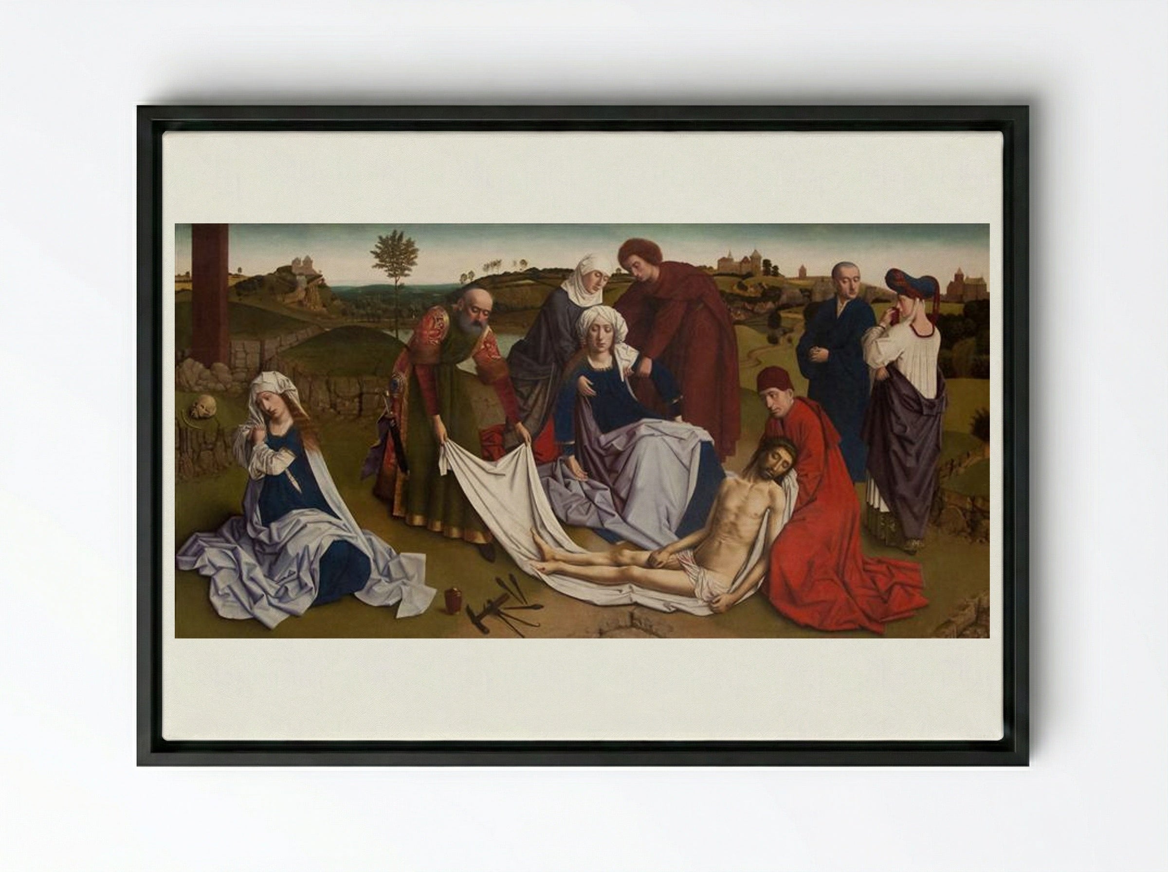 The Lamentation over the Dead Christ - Petrus Christus - Framed Canvas Black