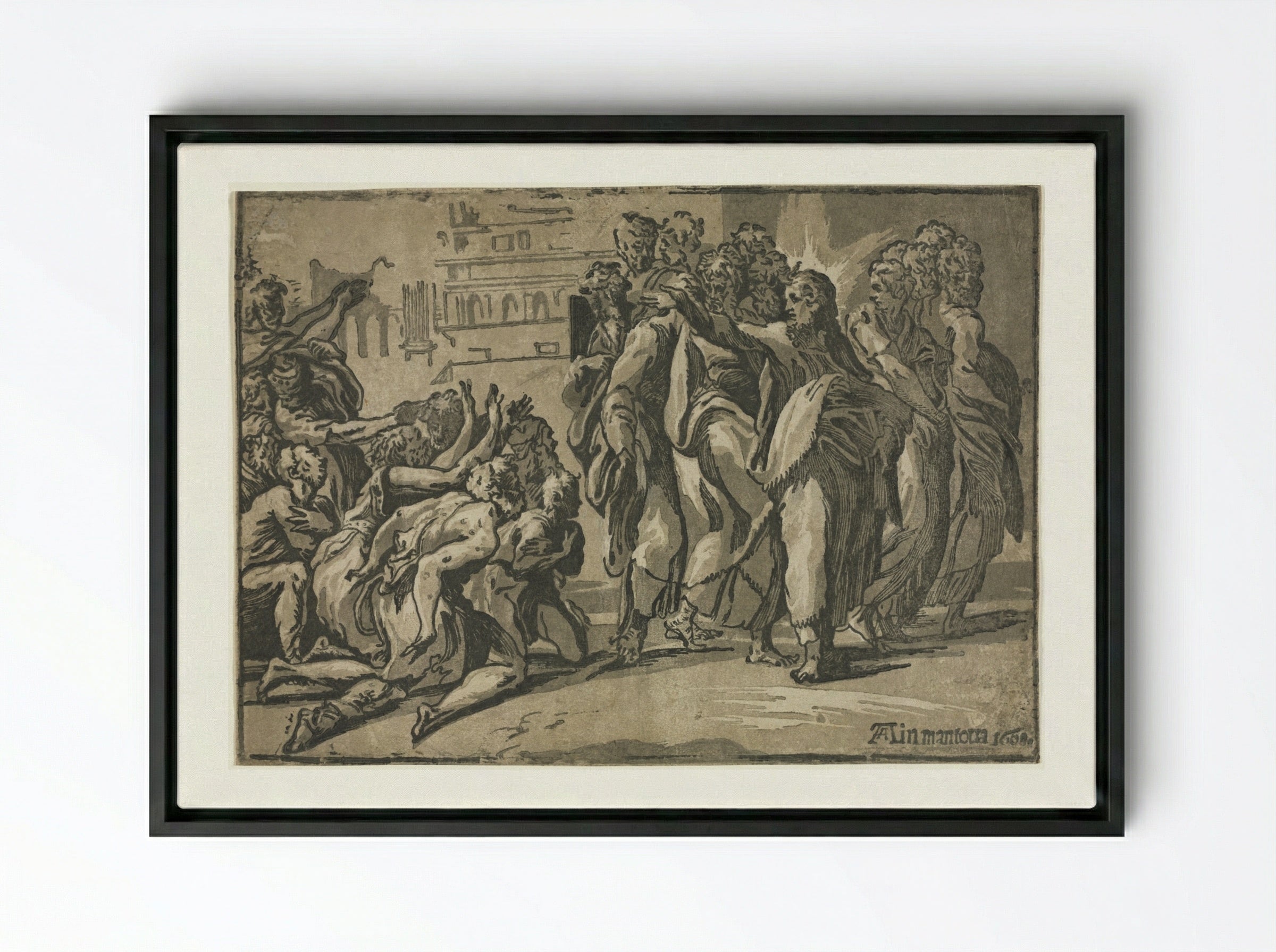 Christ Healing the Lepers - Andrea Andreani - Framed Canvas Black