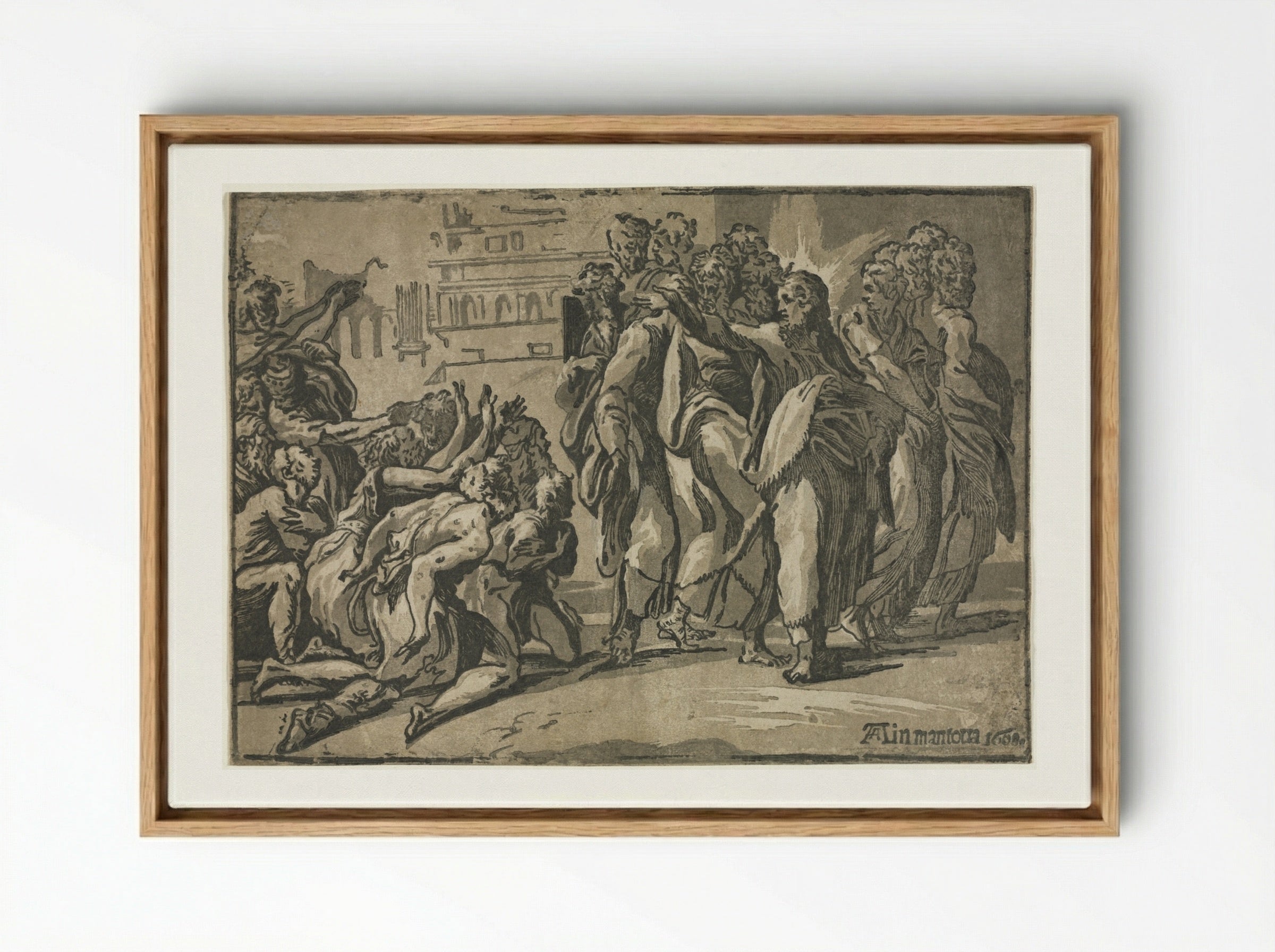 Christ Healing the Lepers - Andrea Andreani - Framed Canvas Wood