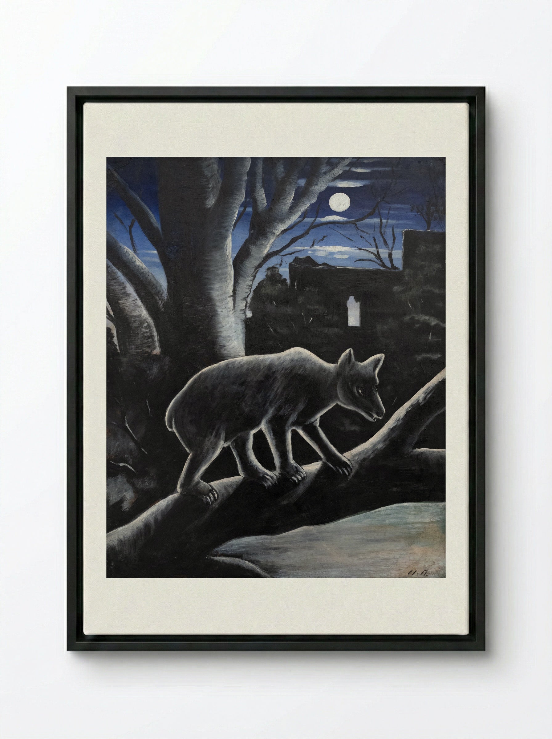A Bear in a Moon Night - Niko Pirosmani - Framed Canvas Black