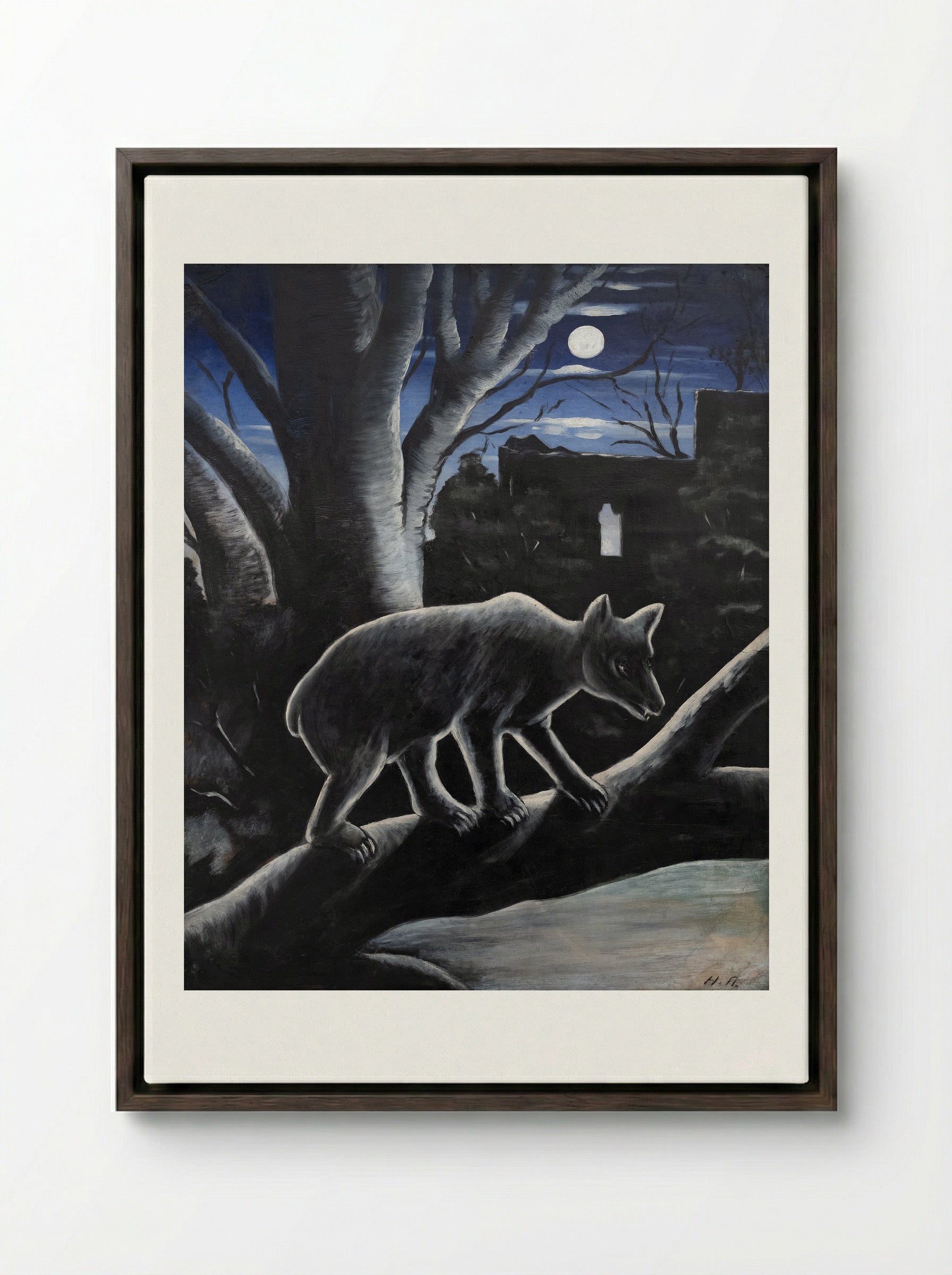 A Bear in a Moon Night - Niko Pirosmani - Framed Canvas Dark Wood