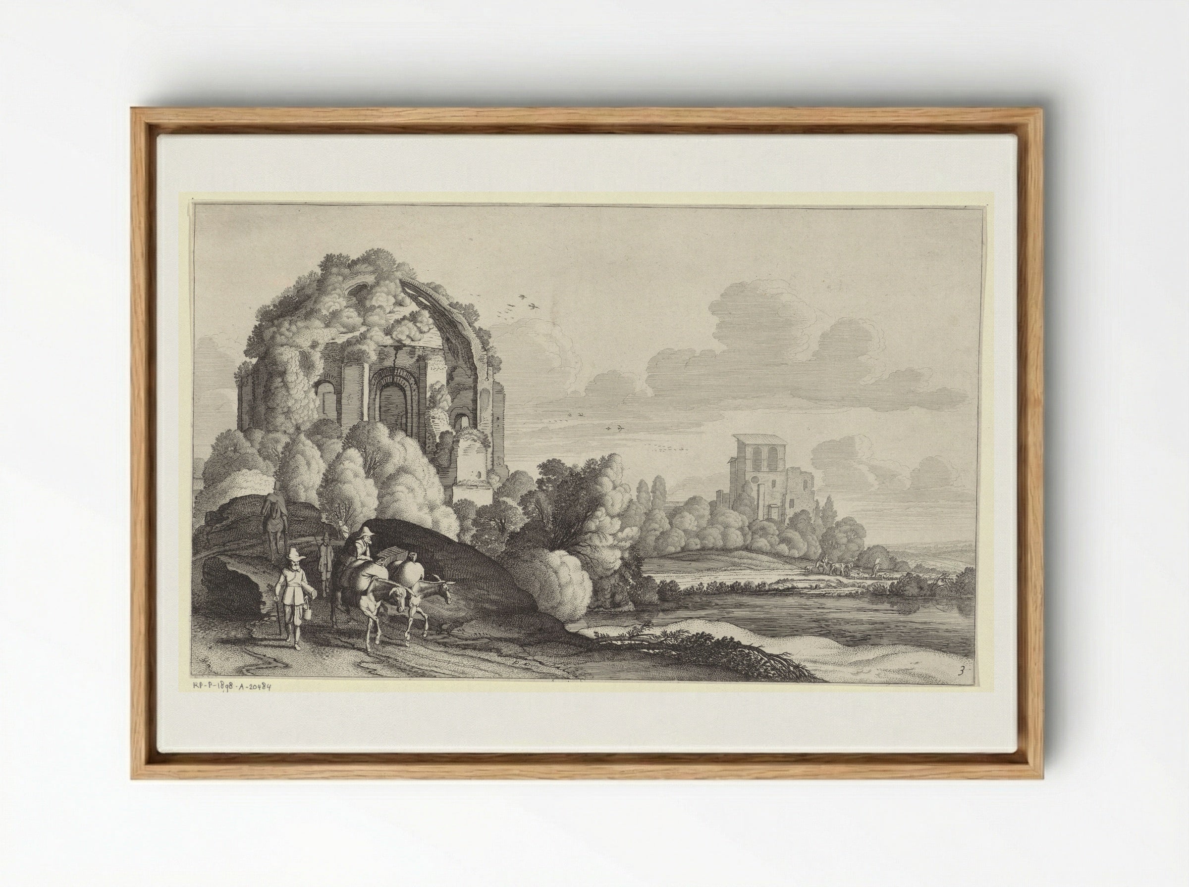 Travellers at the Temple of Minerva Medica, Rome - Jan van de Velde II - Framed Canvas Wood