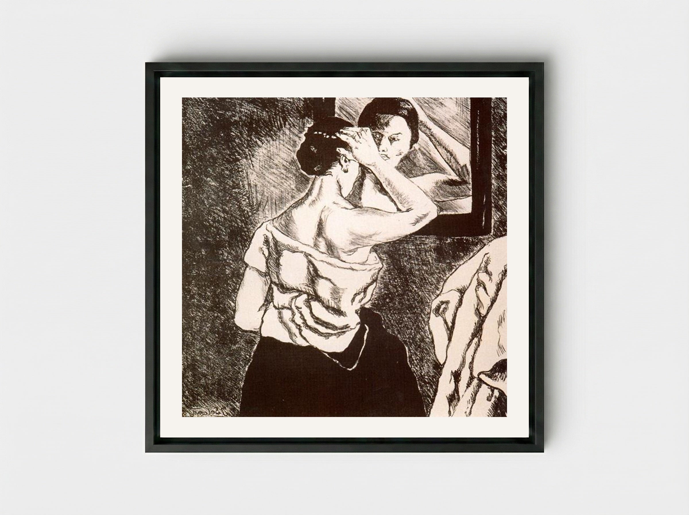 Woman in the Mirror - José Gutiérrez Solana - Framed Canvas Black