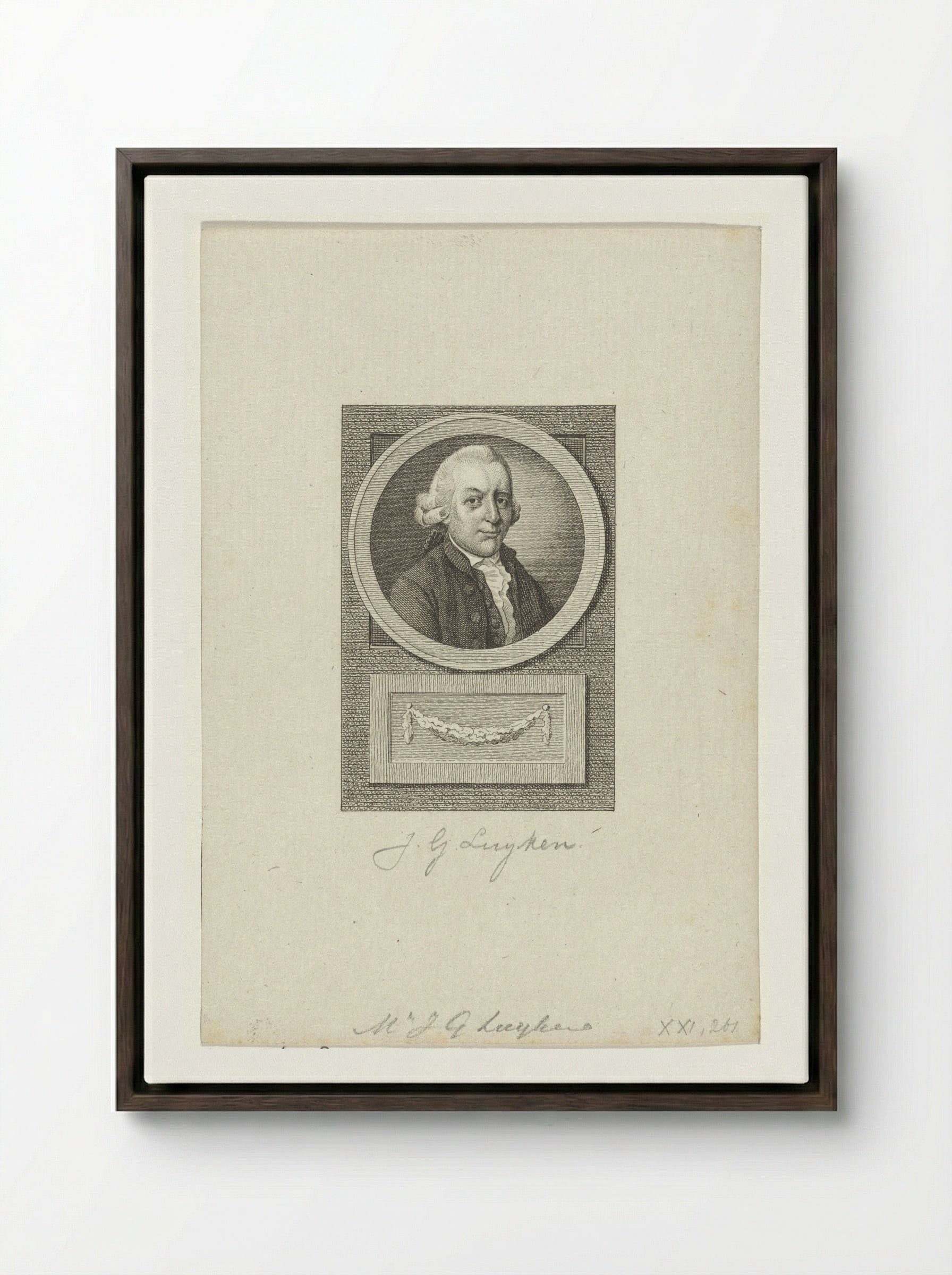 Portret van Johannes Gerardus Luyken - Reinier Vinkeles (I) - Framed Canvas Dark Wood