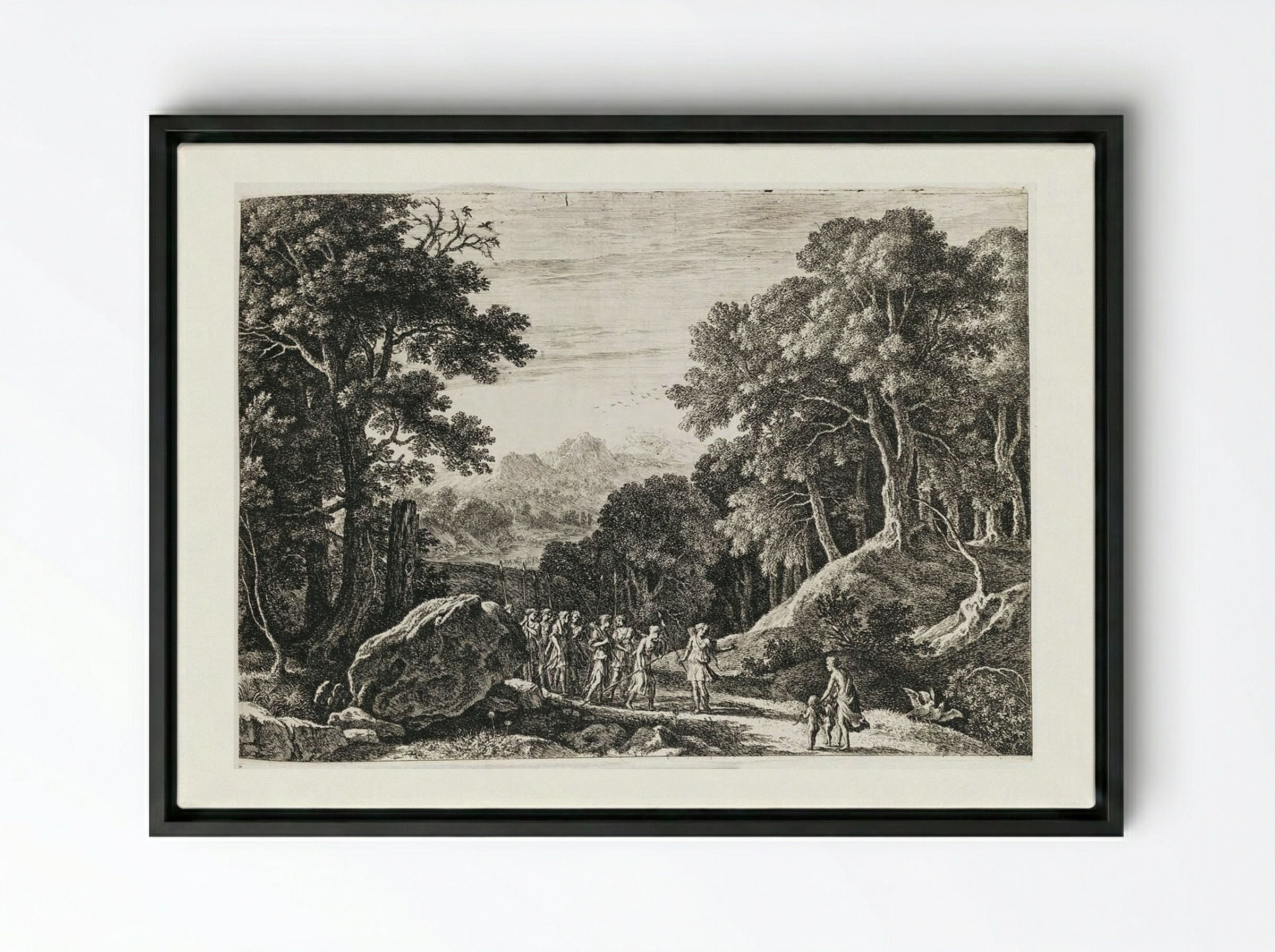 Venus Offering Diana a Choice Between Cupid and Adonis - Herman van Swanevelt - Framed Canvas Black
