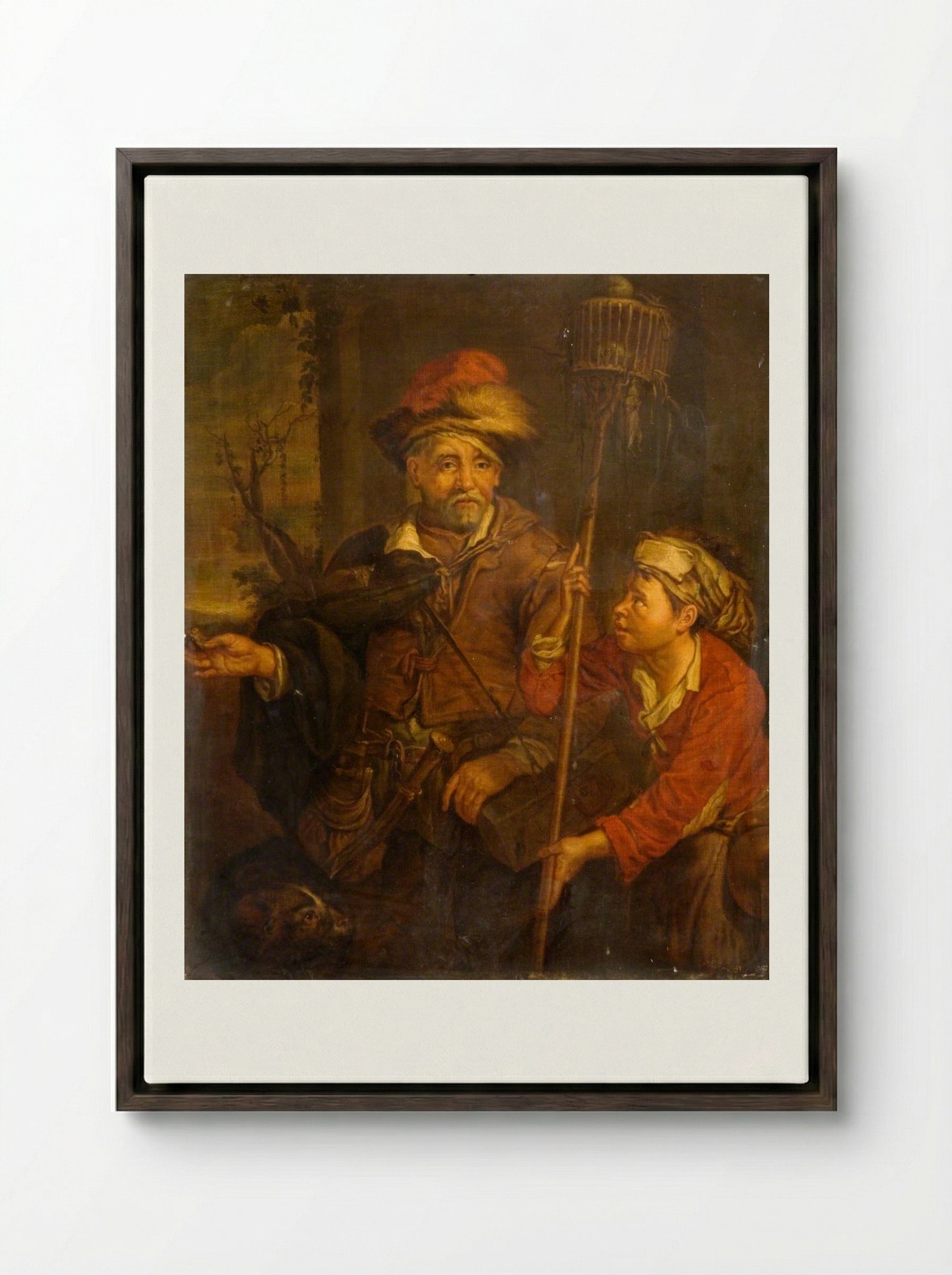 The Rat Catcher - Cornelis Visscher - Framed Canvas Dark Wood