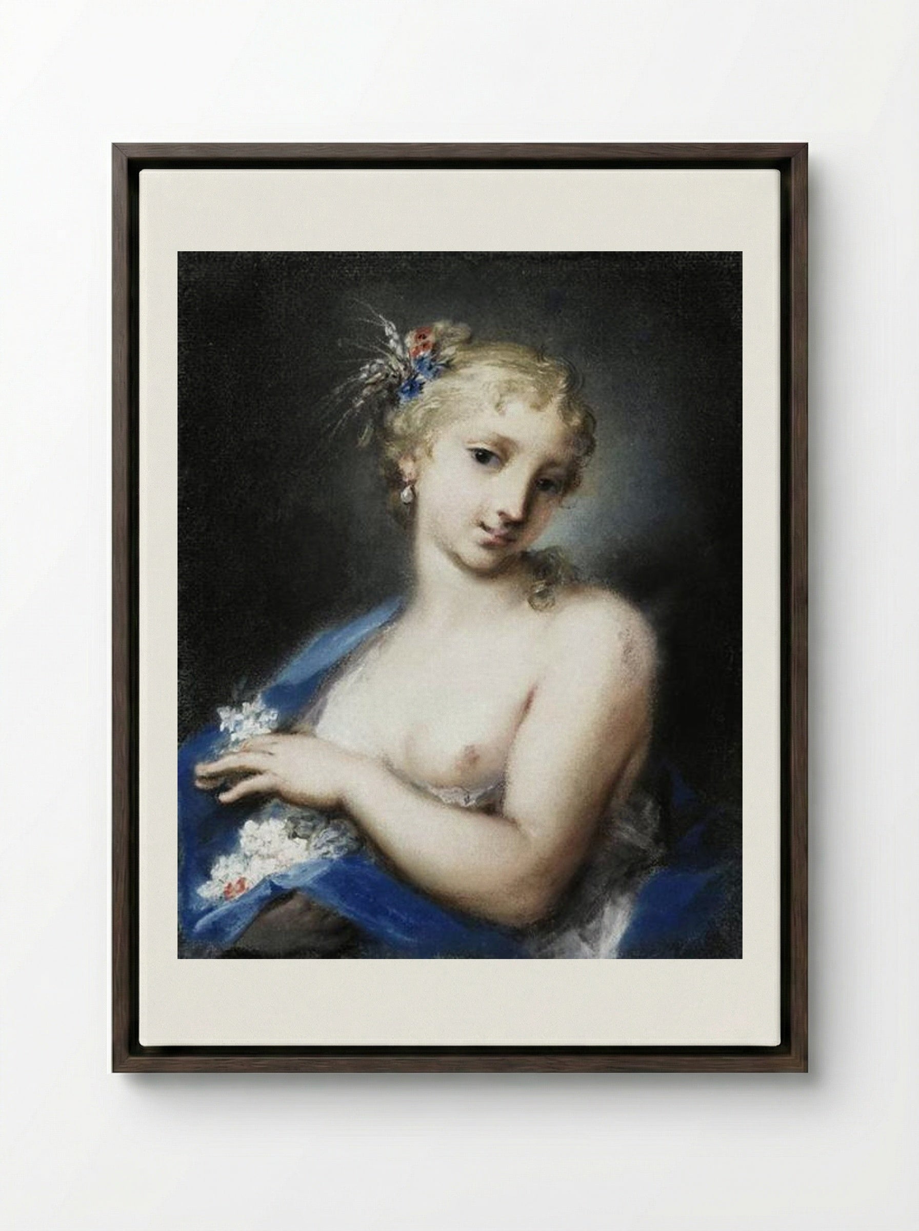 Summer - Rosalba Carriera - Framed Canvas Dark Wood