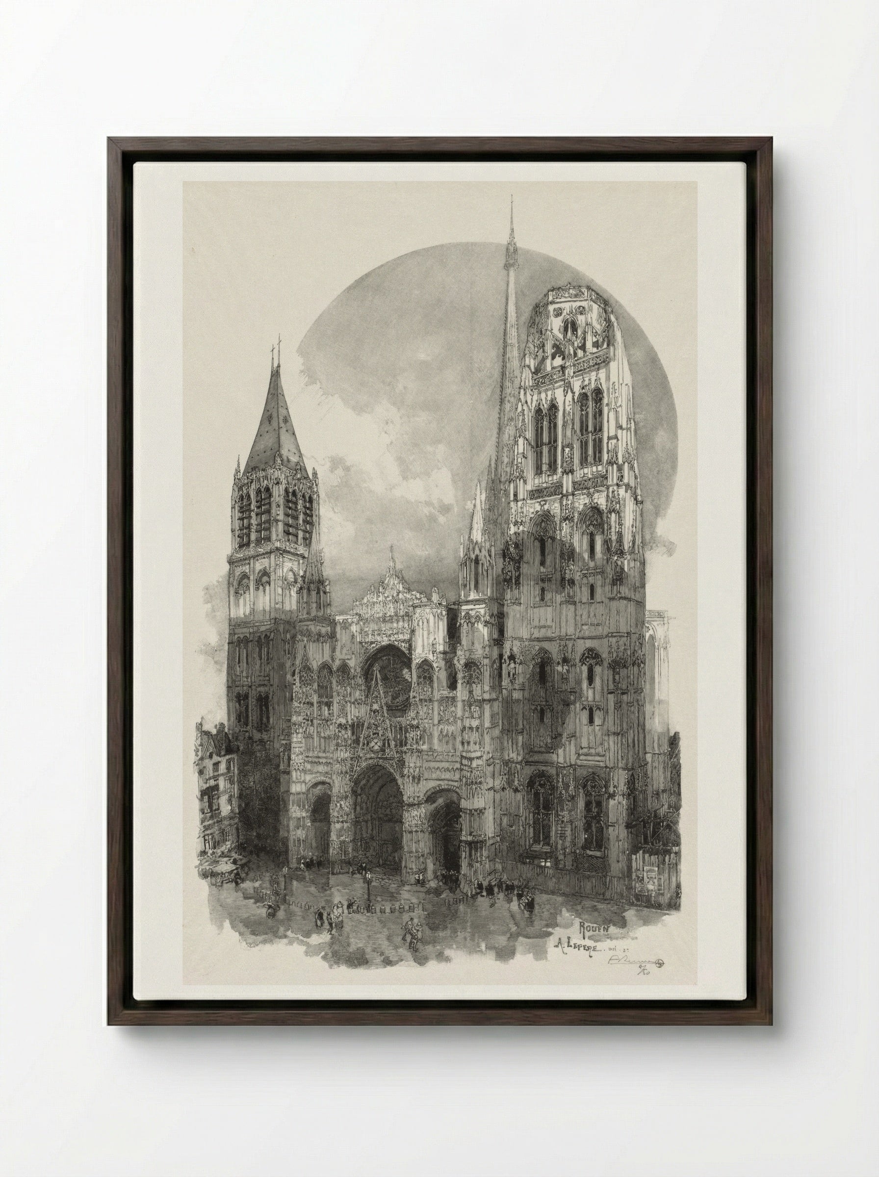 Rouen Illustré: Le Palais de Justice - Auguste Louis Lepère - Framed Canvas Dark Wood