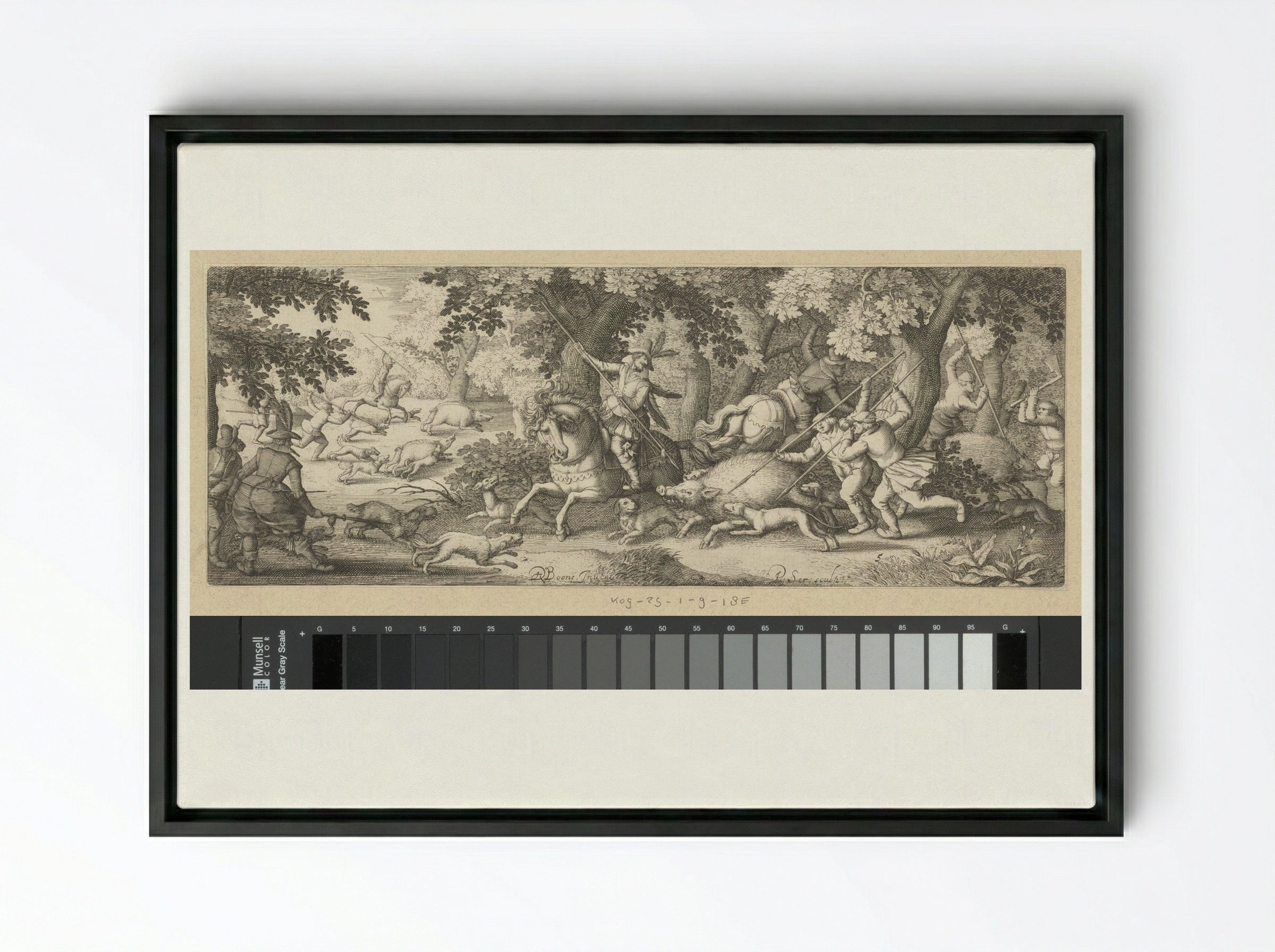 Zwijnenjacht (Boar Hunt) - Claes Jansz. Visscher (II) - Framed Canvas Black