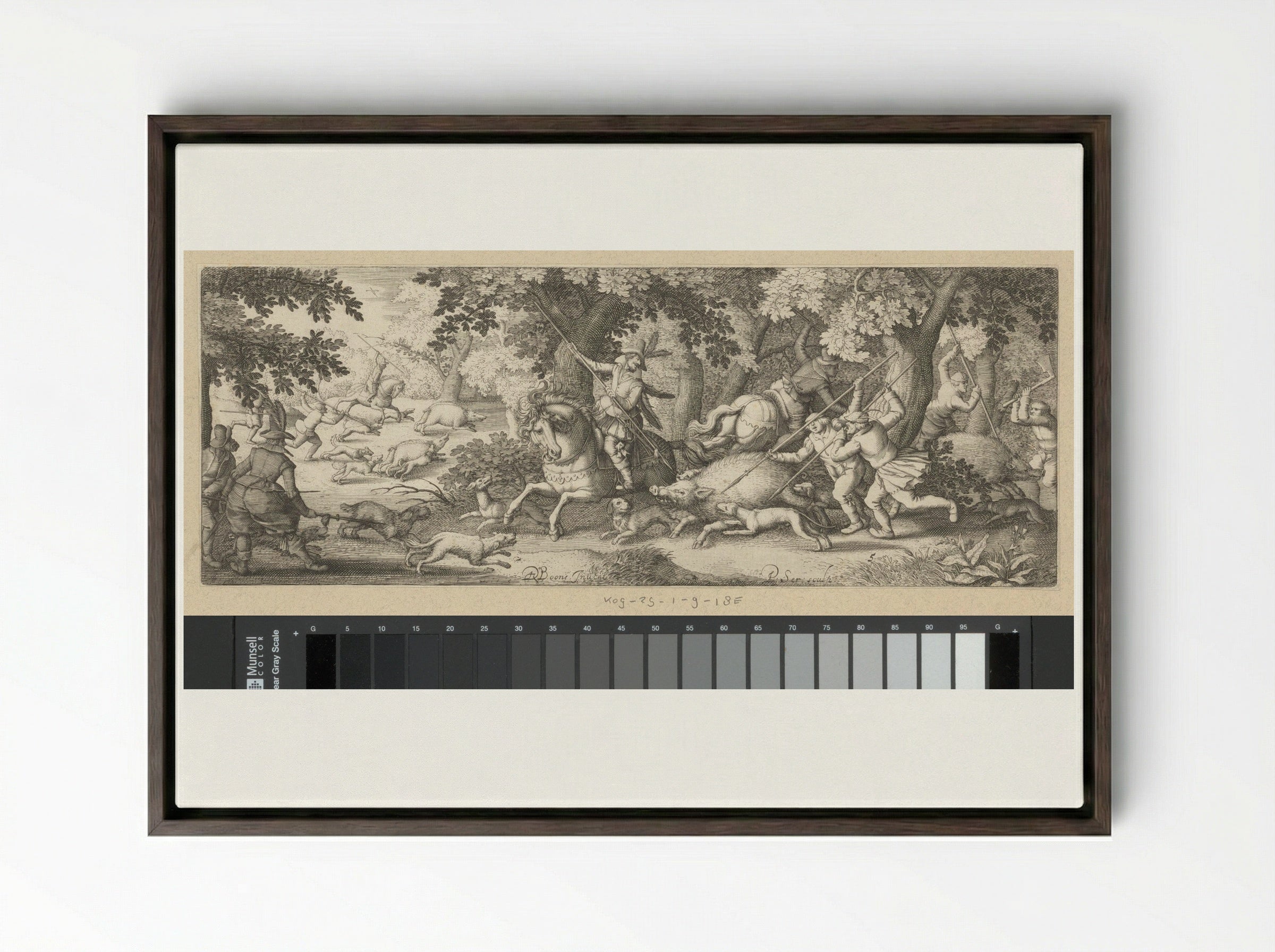 Zwijnenjacht (Boar Hunt) - Claes Jansz. Visscher (II) - Framed Canvas Dark Wood