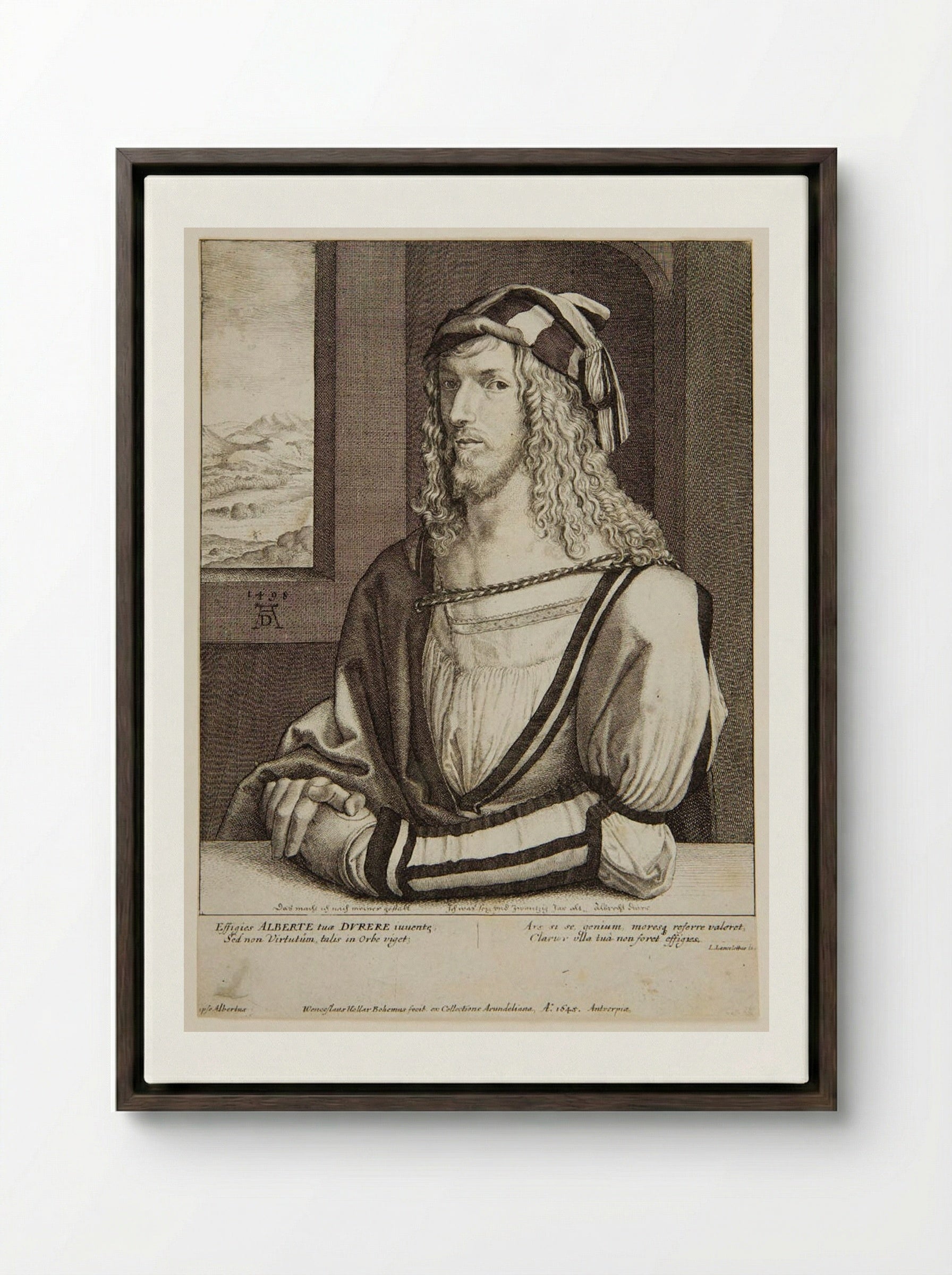 Portrait of Albrecht Dürer - Wenceslaus Hollar - Framed Canvas Dark Wood
