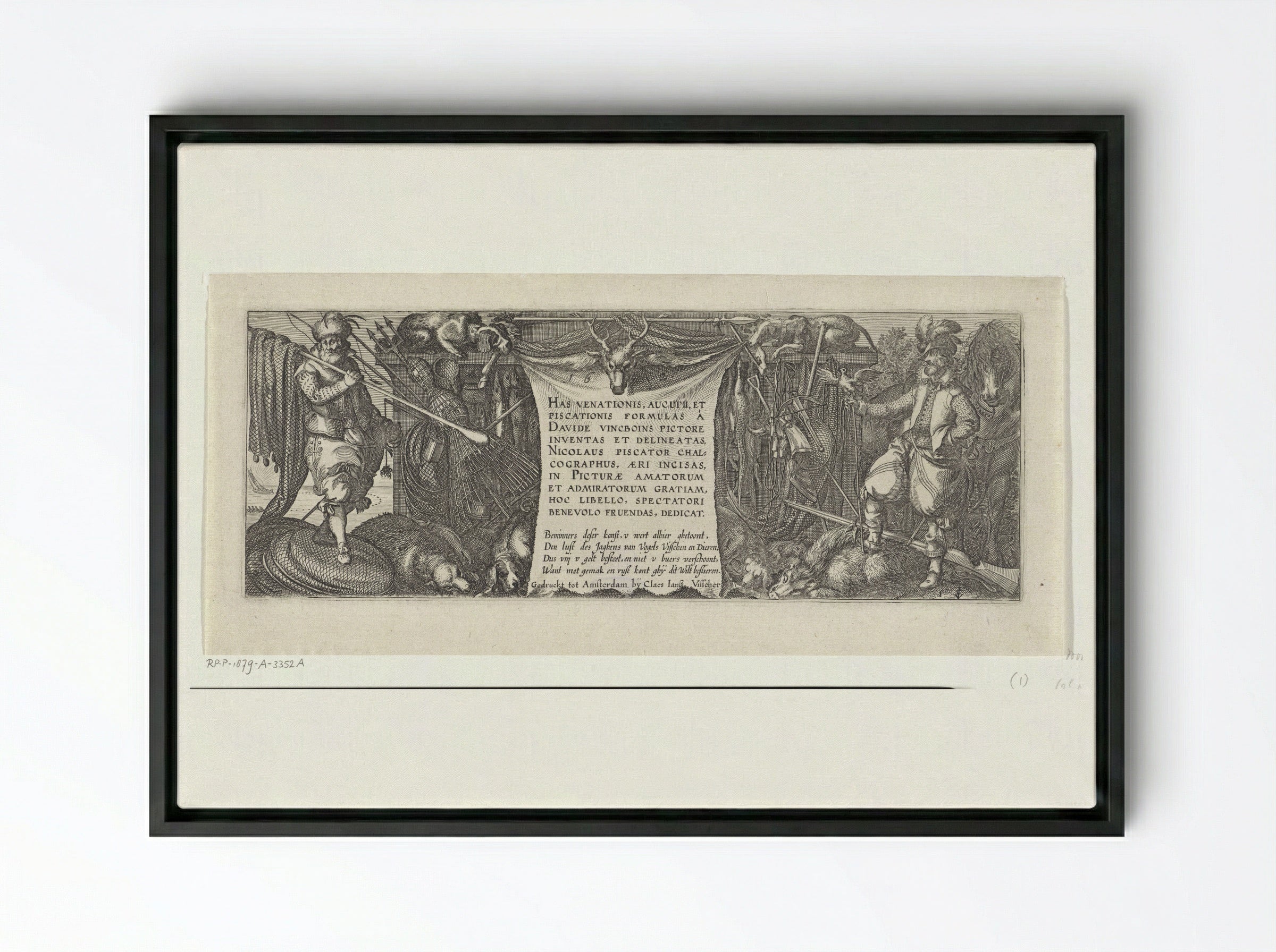 Title Print for a Series of Hunting Scenes - Claes Jansz. Visscher (II) - Framed Canvas Black