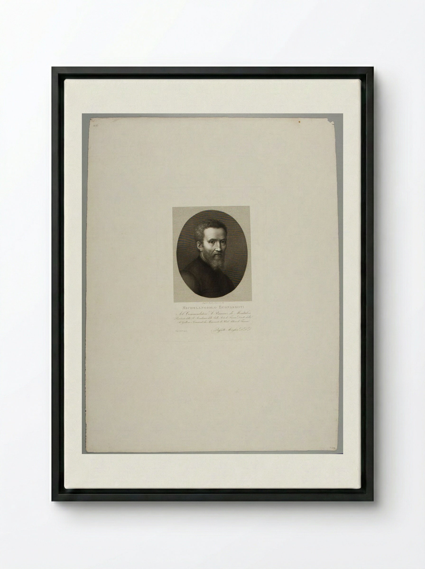Portrait of Michelangelo Buonarroti - Raphael Morghen - Framed Canvas Black