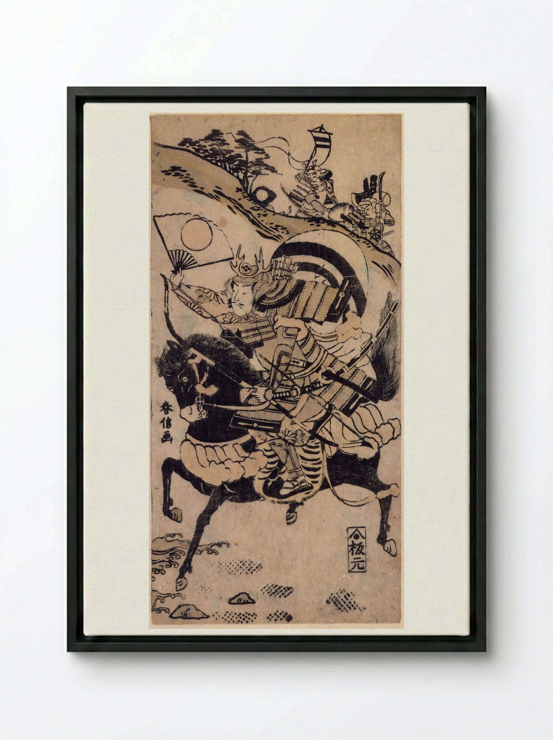 Warrior on a Black Horse - Suzuki Harunobu - Framed Canvas Black
