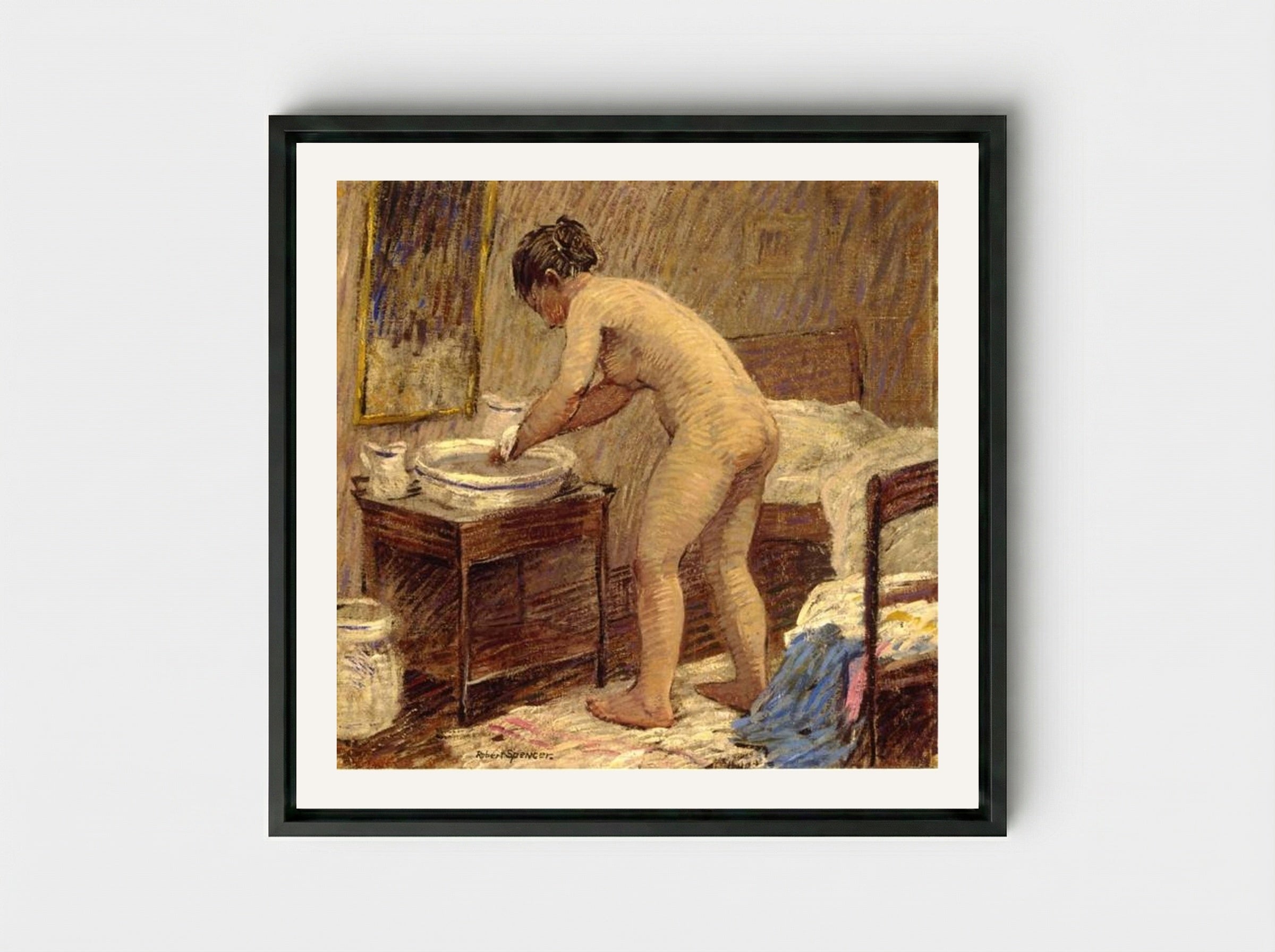 The Bath - Robert Spencer - Framed Canvas Black