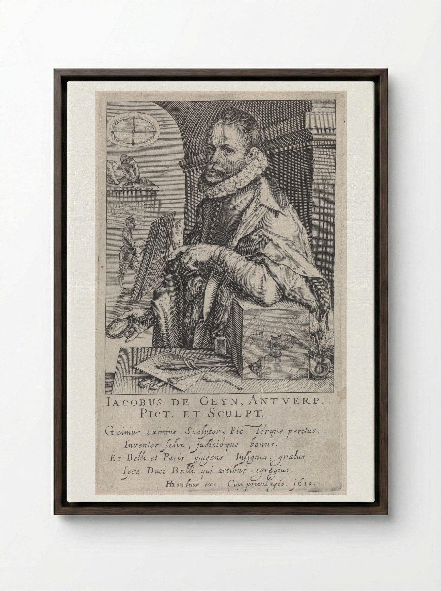 Portrait of Jacques de Gheyn II - Jacques de Gheyn II - Framed Canvas Dark Wood