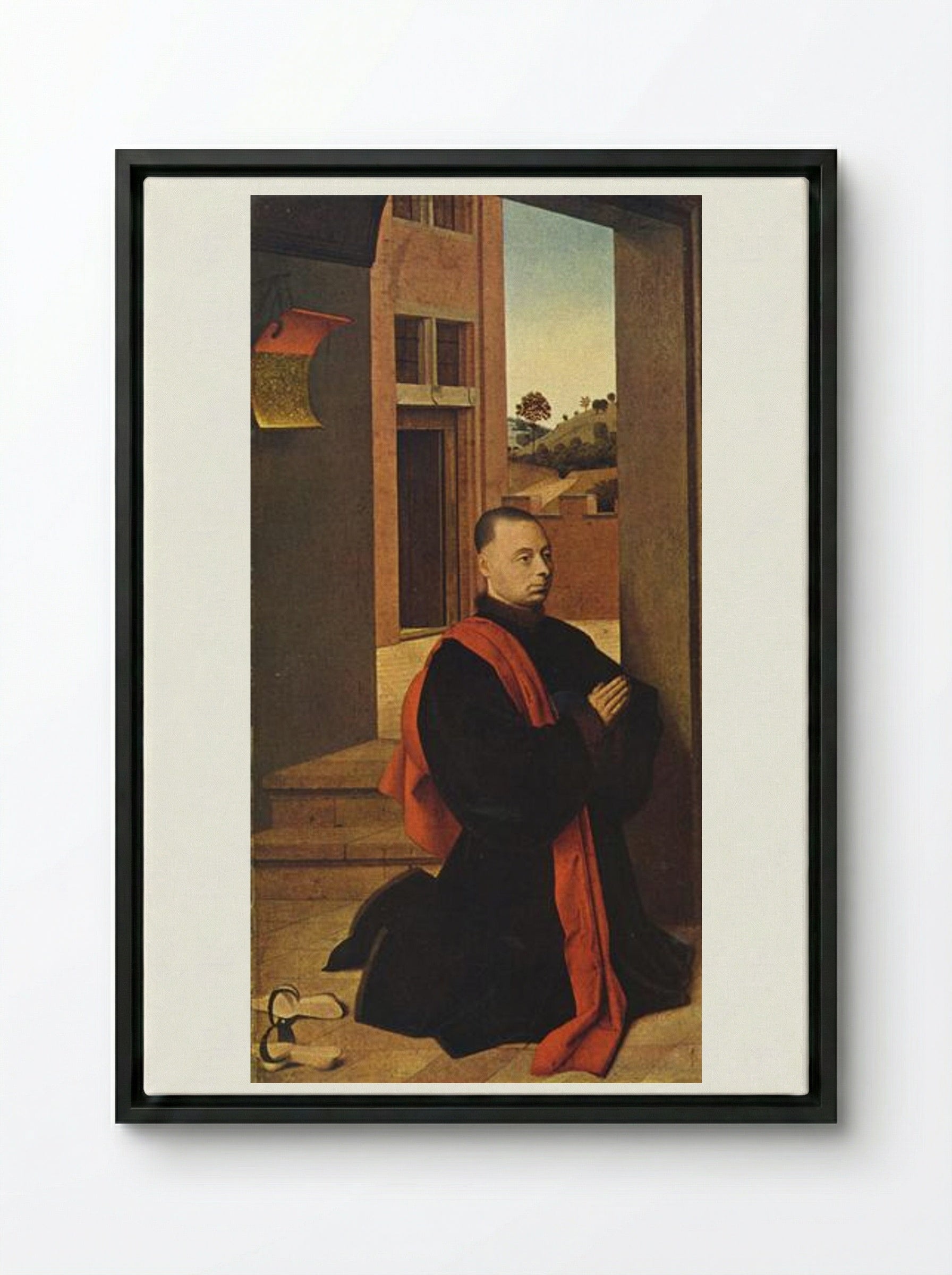 Kneeling male donor - Petrus Christus - Framed Canvas Black