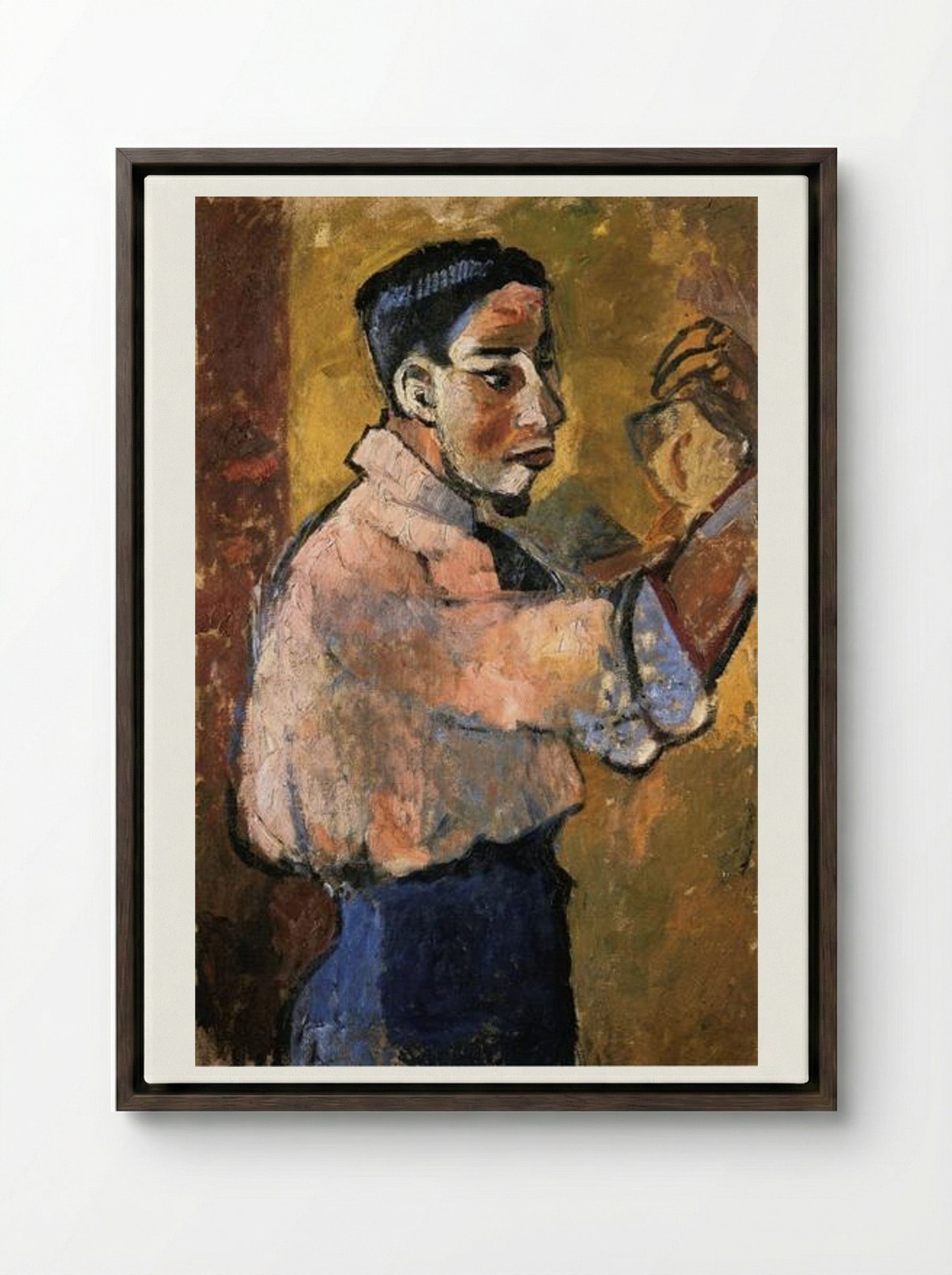 Young Man with a Goatee - Natalia Goncharova - Framed Canvas Dark Wood