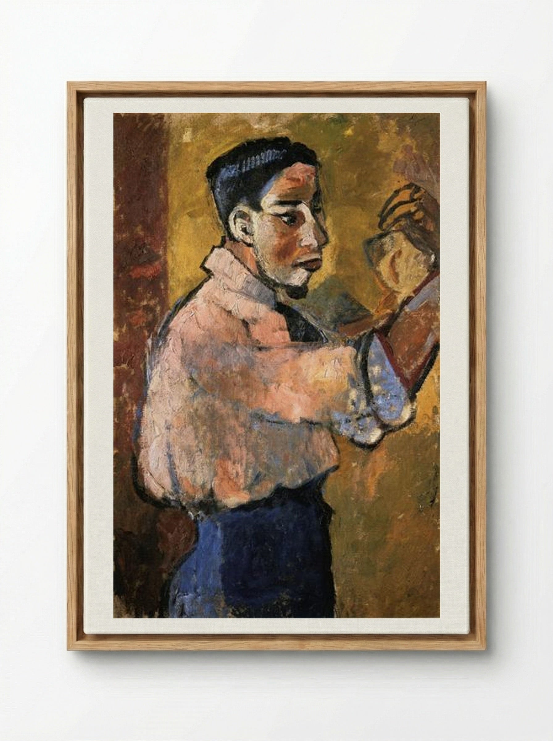 Young Man with a Goatee - Natalia Goncharova - Framed Canvas Wood