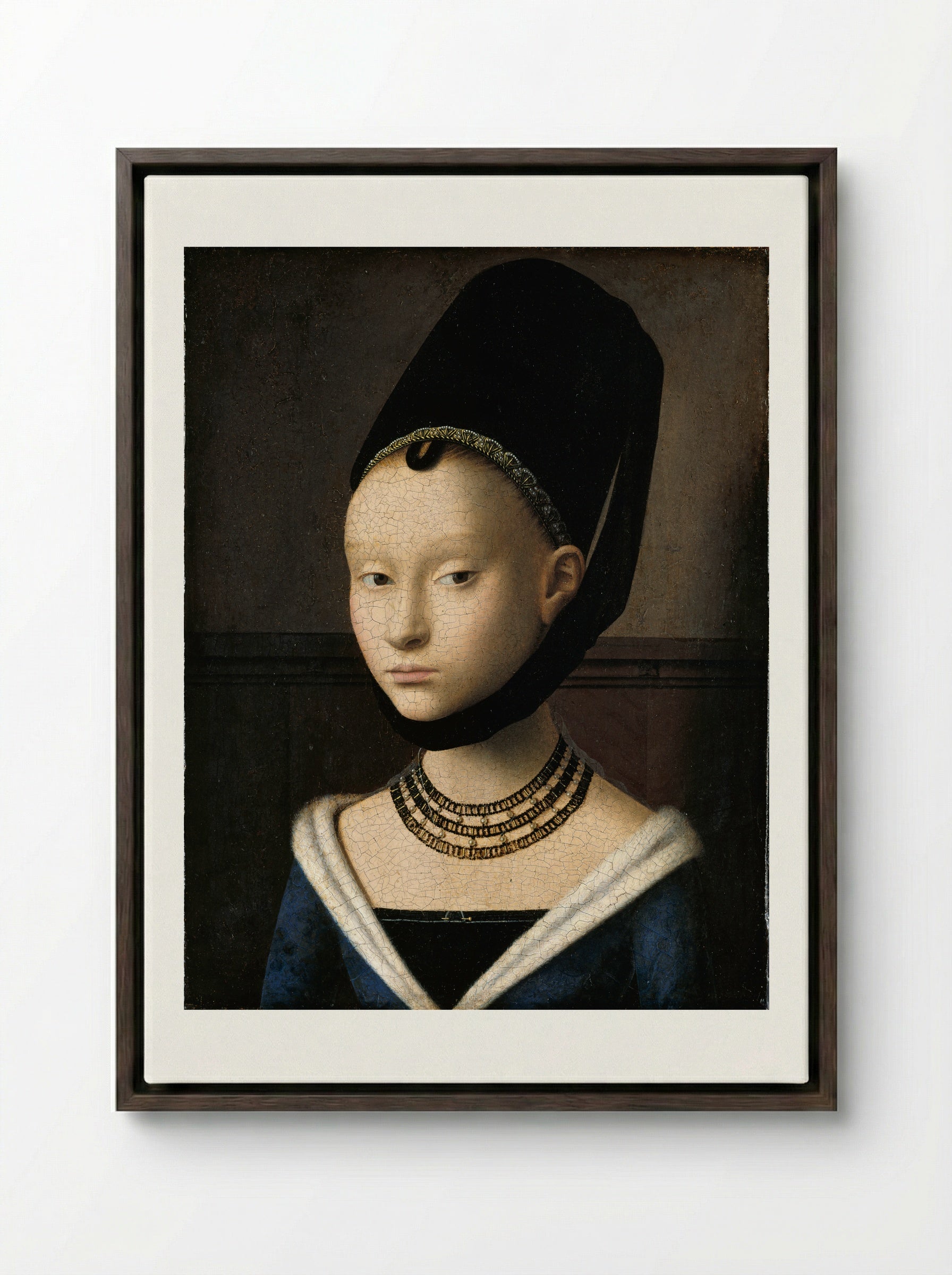 Portrait of a Young Woman - Petrus Christus - Framed Canvas Dark Wood