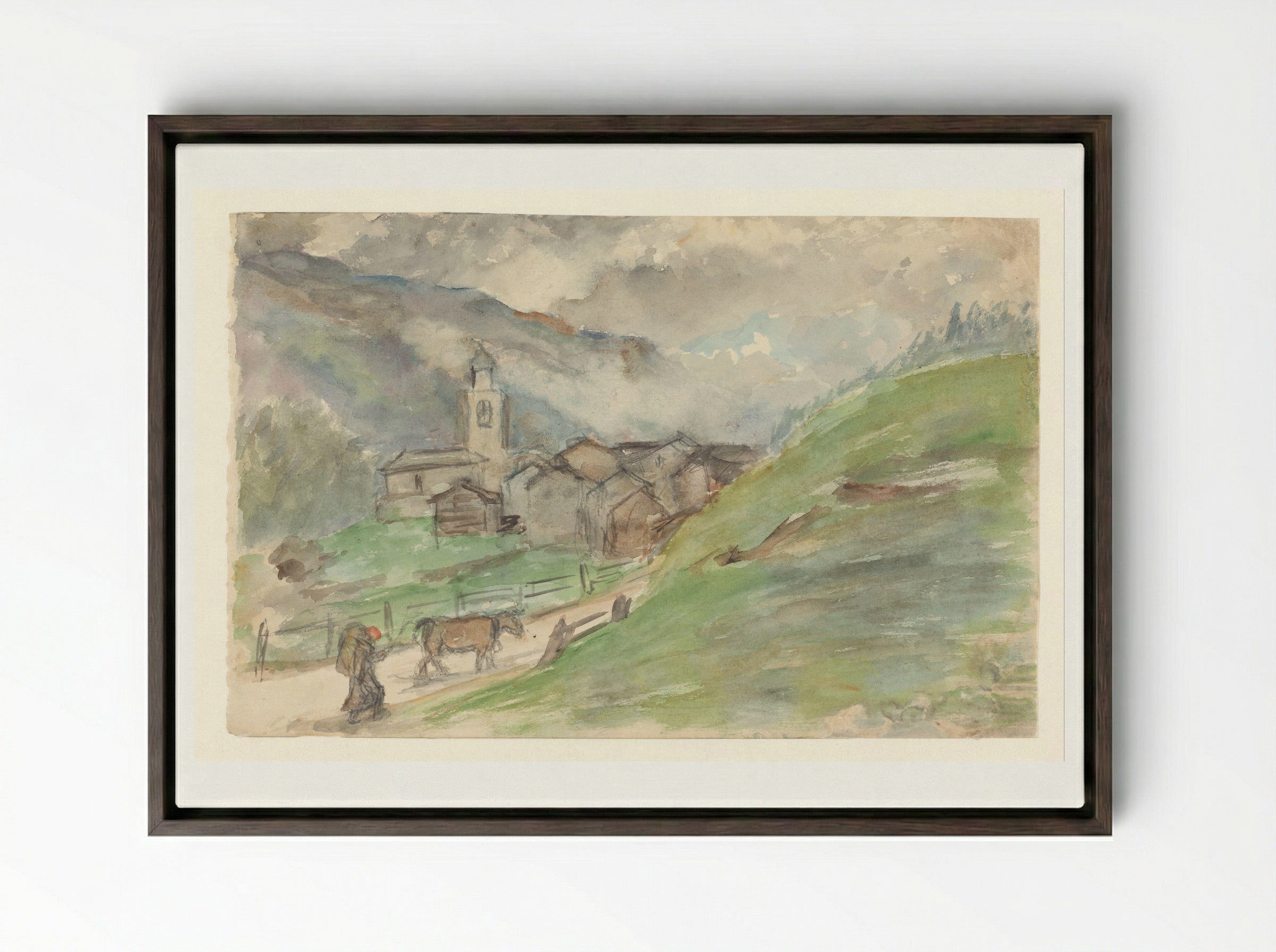 Bergdorpje met kerk - Jozef Israëls - Framed Canvas Dark Wood