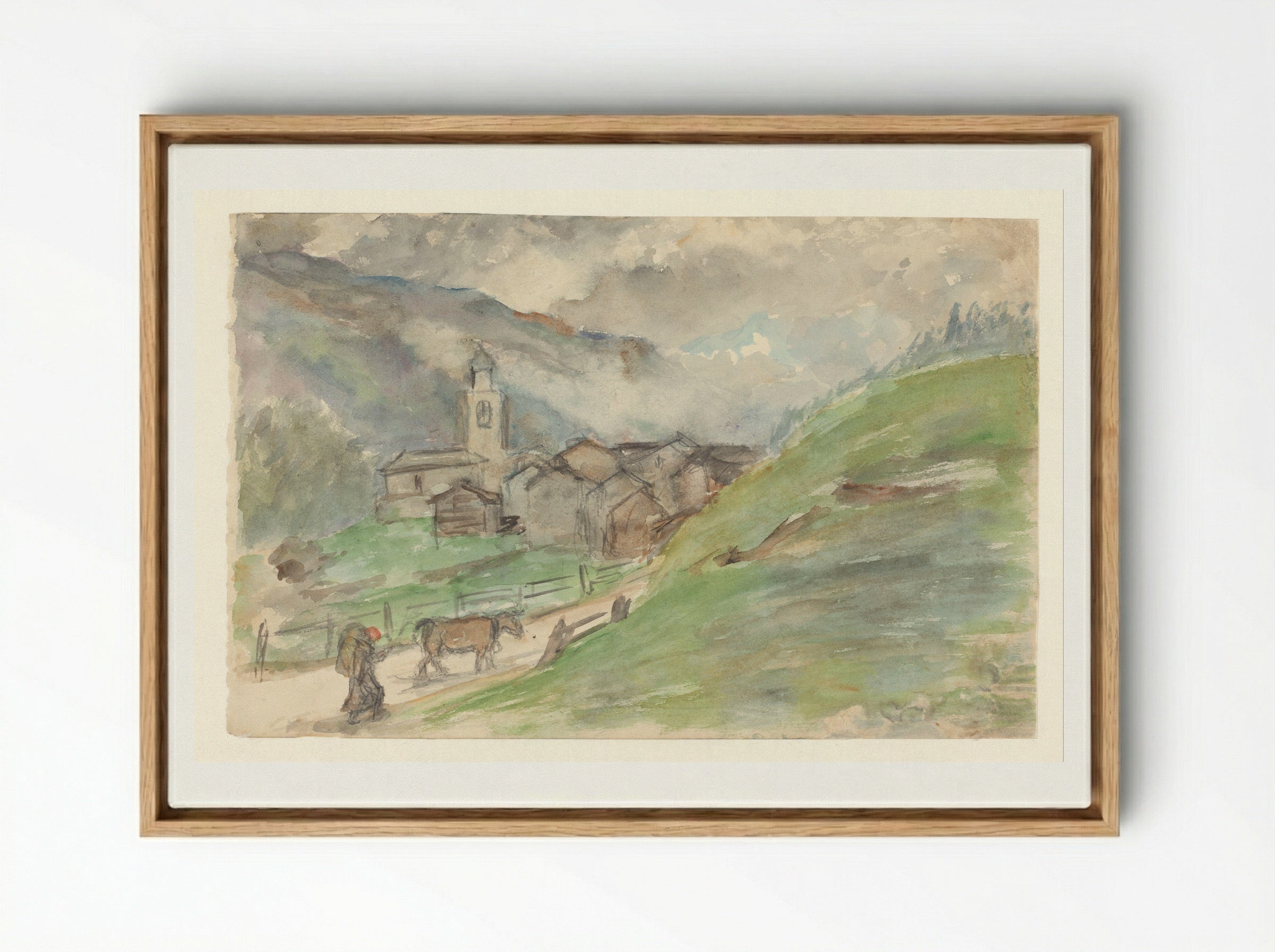 Bergdorpje met kerk - Jozef Israëls - Framed Canvas Wood