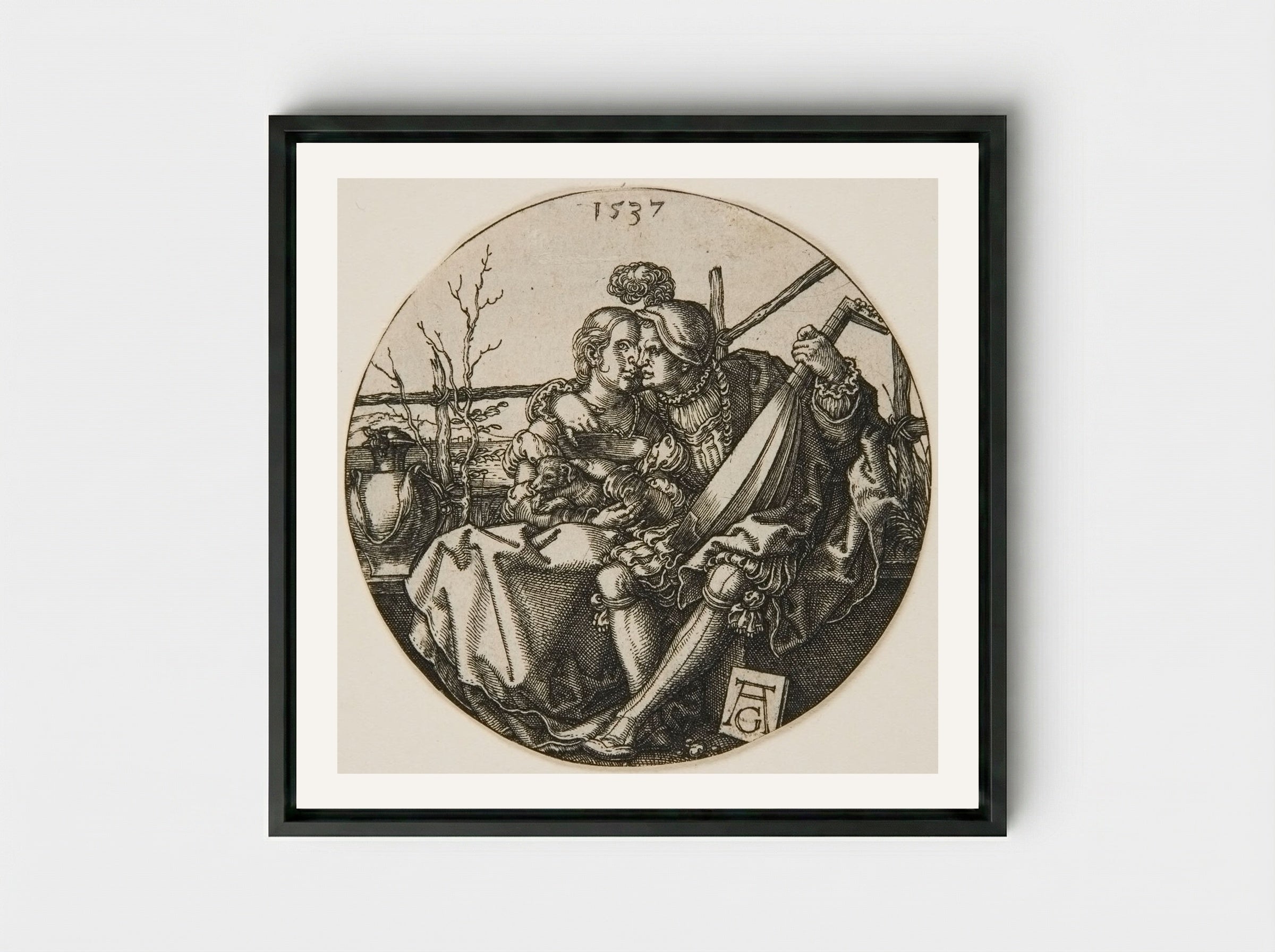 A Lute-Player and His Mistress - Heinrich Aldegrever - Framed Canvas Black