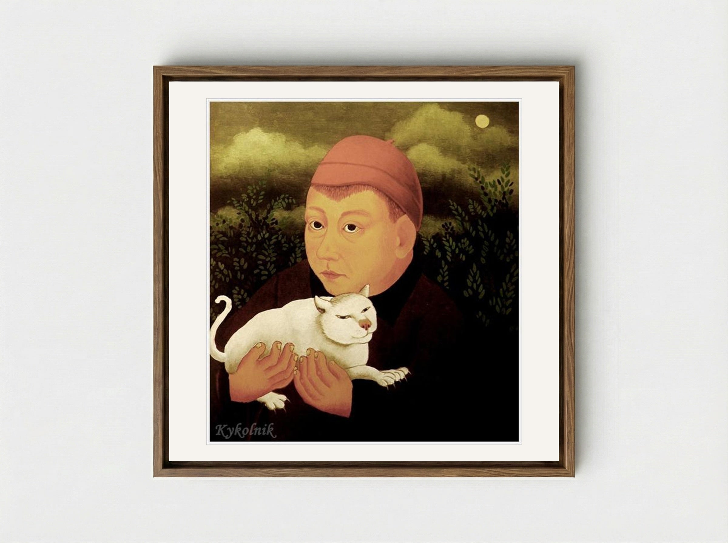Boy with Cat - Ivan Generalić - Framed Canvas Wood