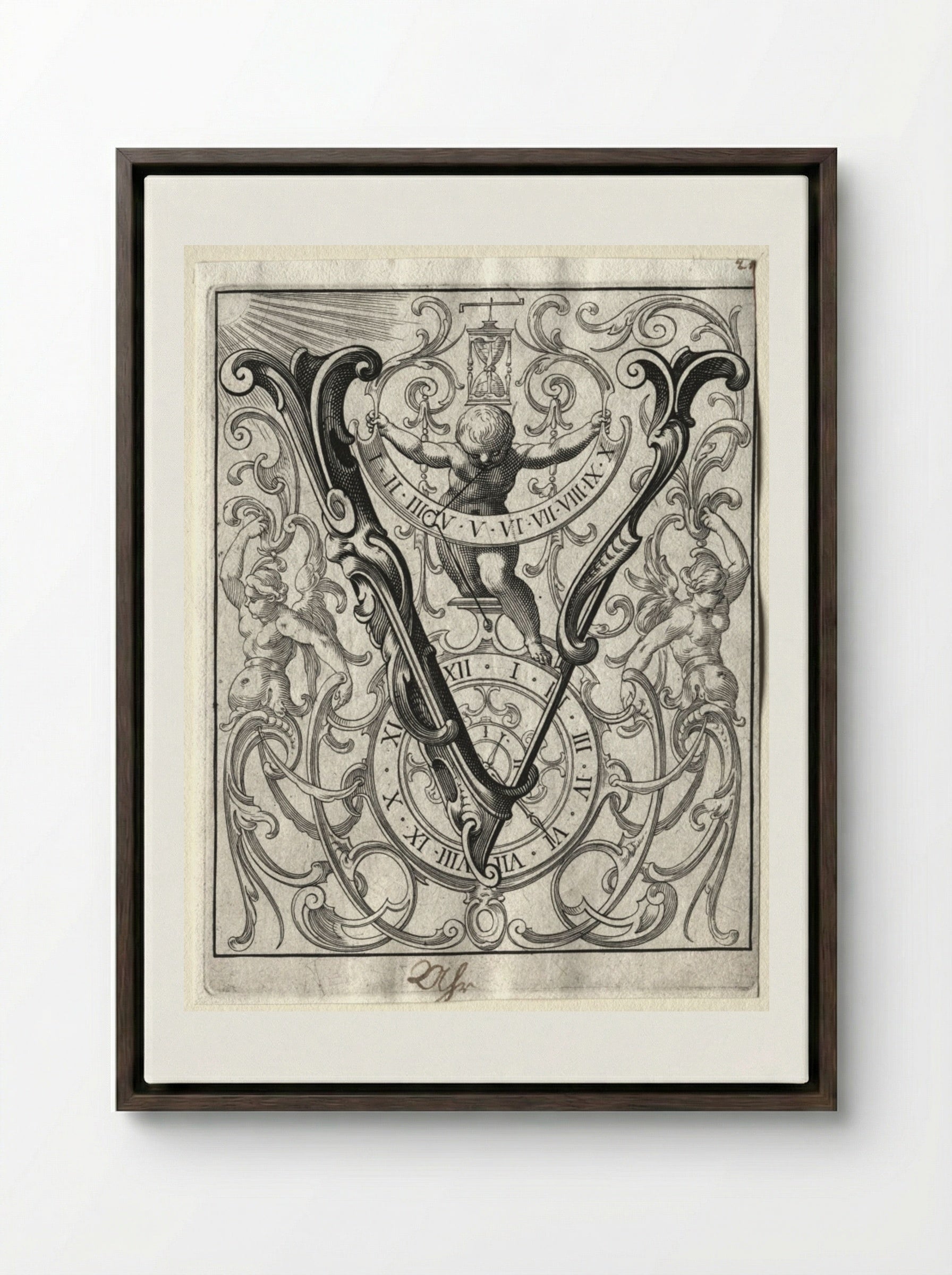 New ABC Booklet: V - Lucas Kilian - Framed Canvas Dark Wood
