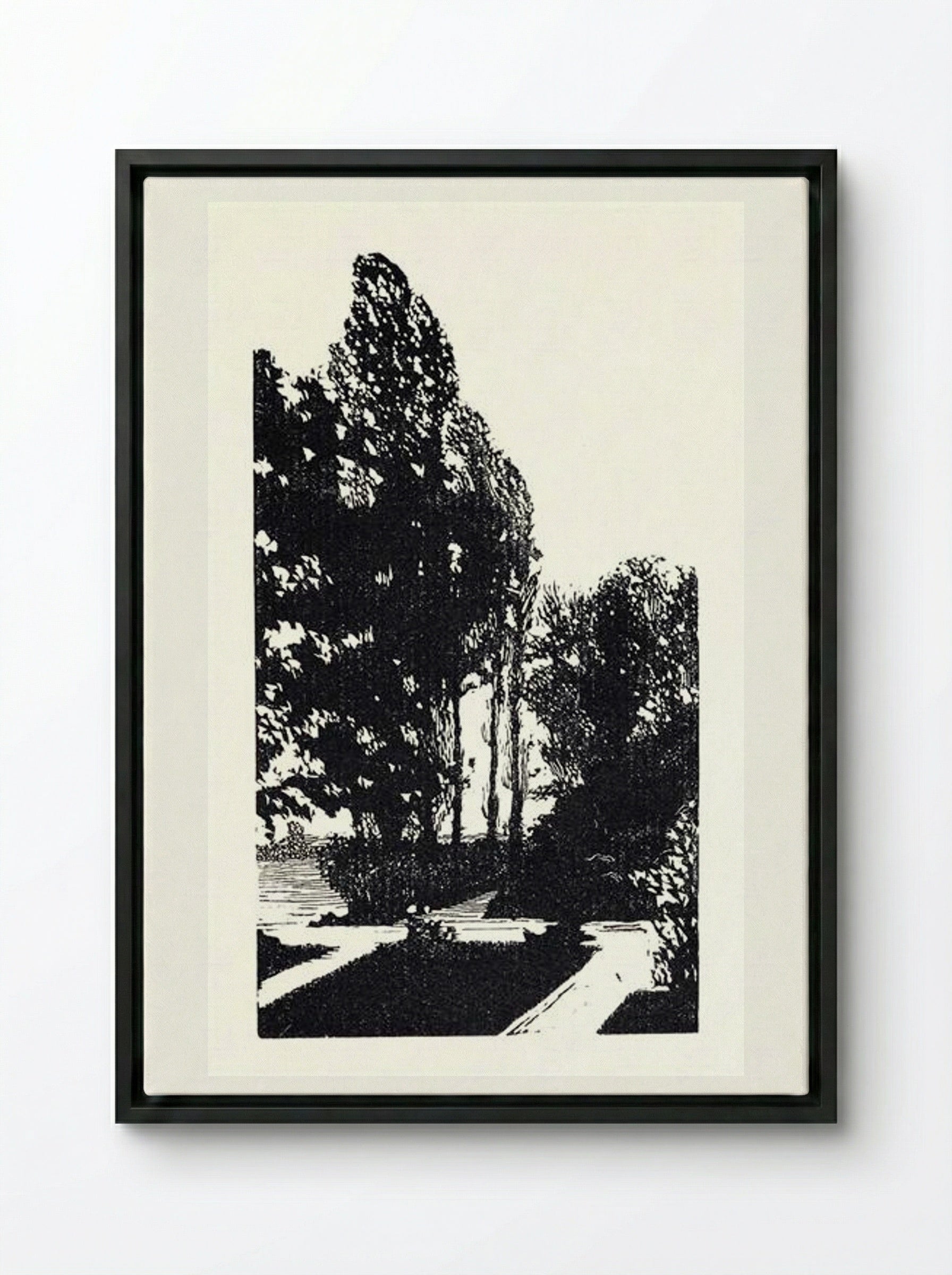In the Park. Poplar Trees - Anna Ostroumova-Lebedeva - Framed Canvas Black