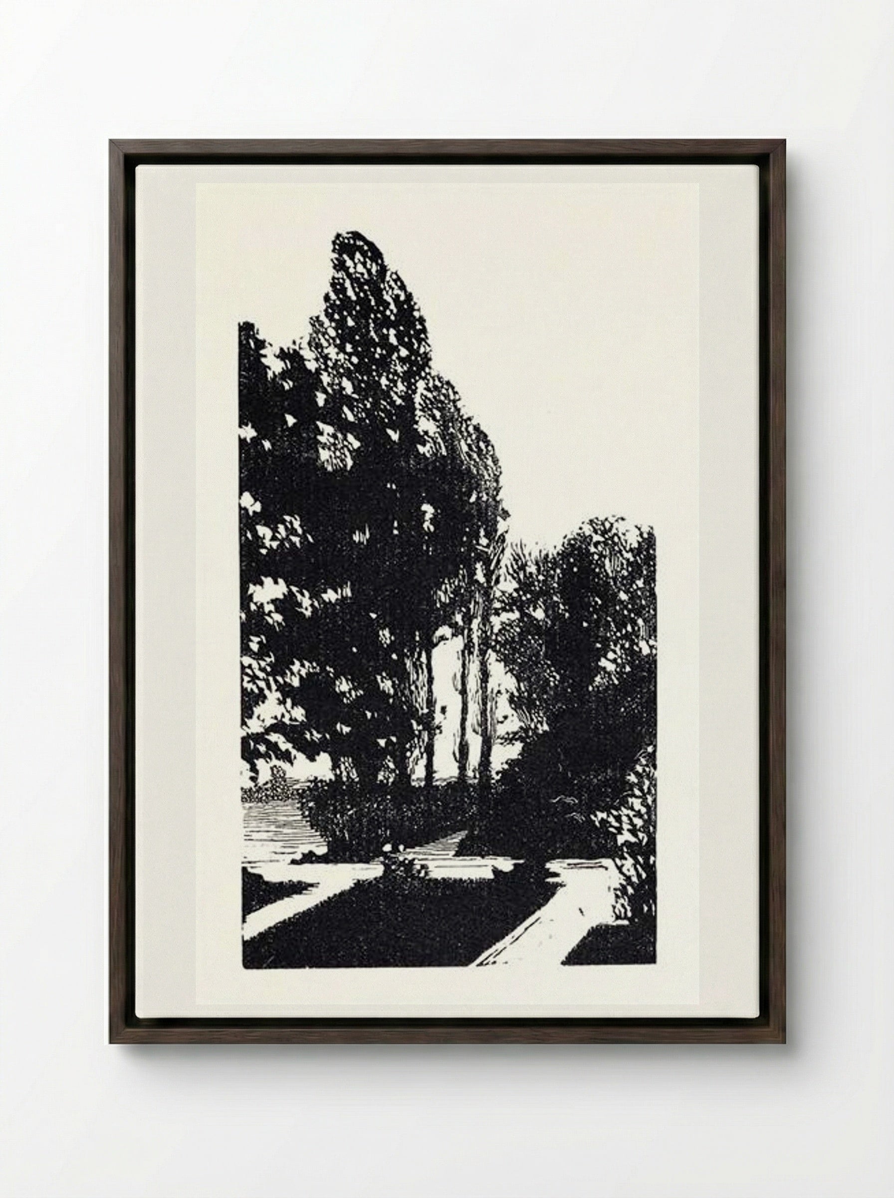 In the Park. Poplar Trees - Anna Ostroumova-Lebedeva - Framed Canvas Dark Wood