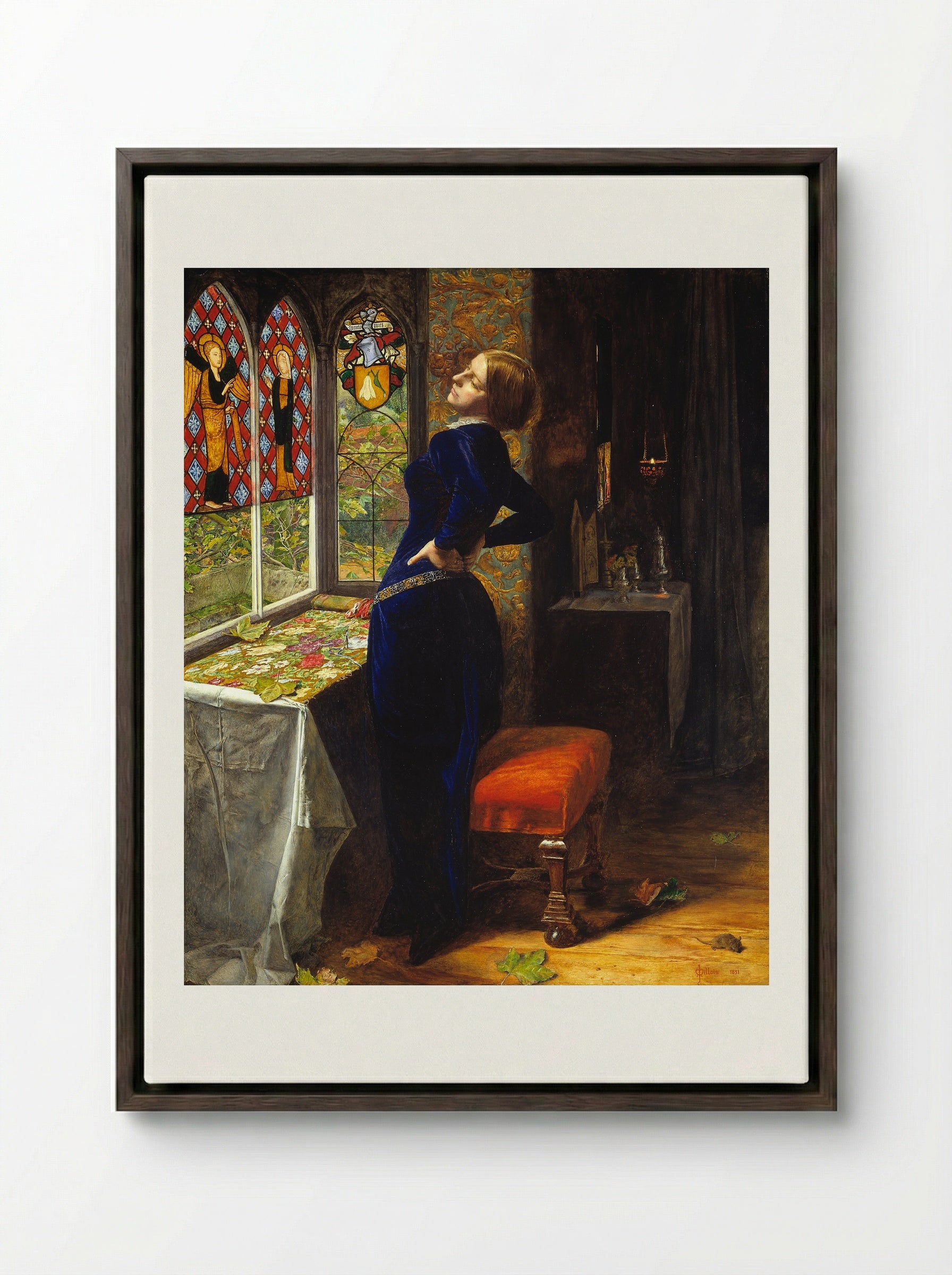 Mariana - John Everett Millais - Framed Canvas Dark Wood
