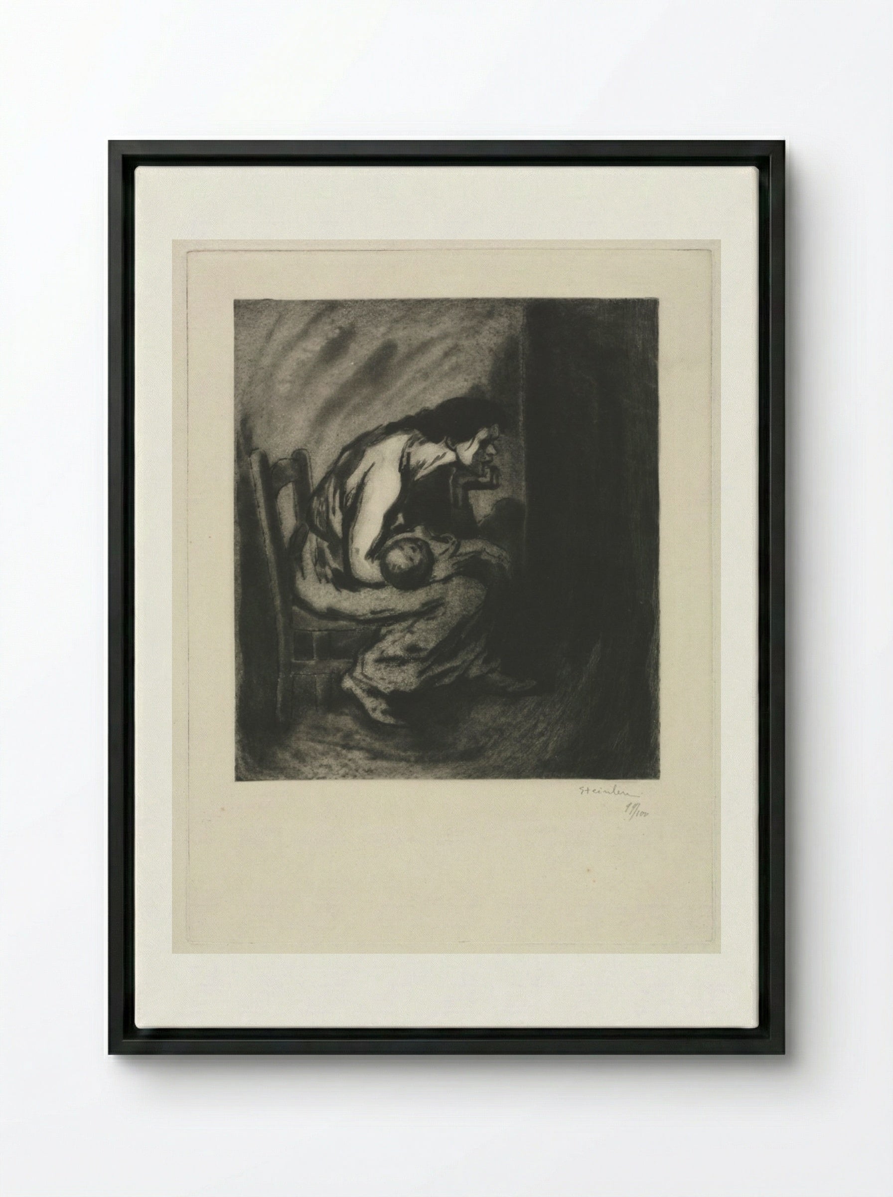 The Sick Child - Théophile Alexandre Steinlen - Framed Canvas Black