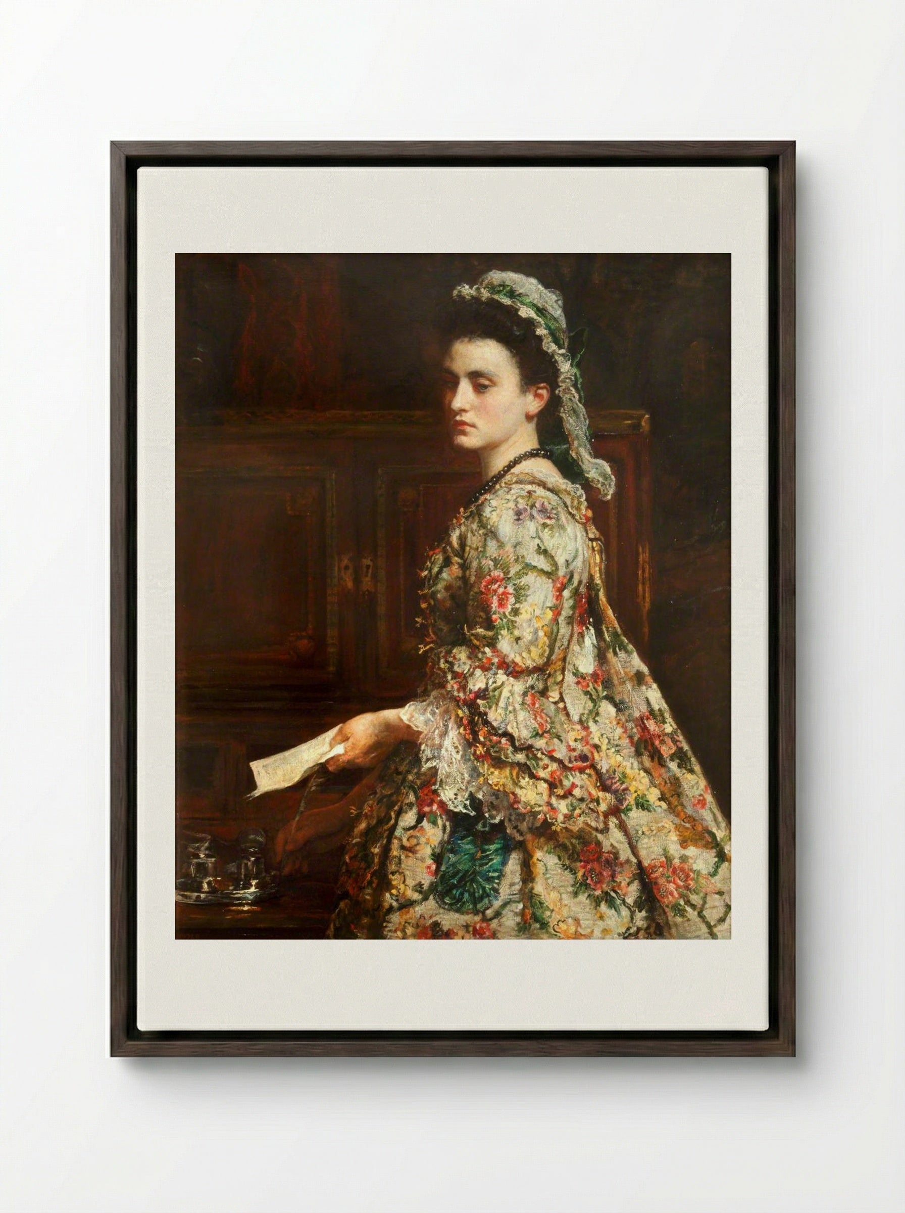 Vanessa - John Everett Millais - Framed Canvas Dark Wood