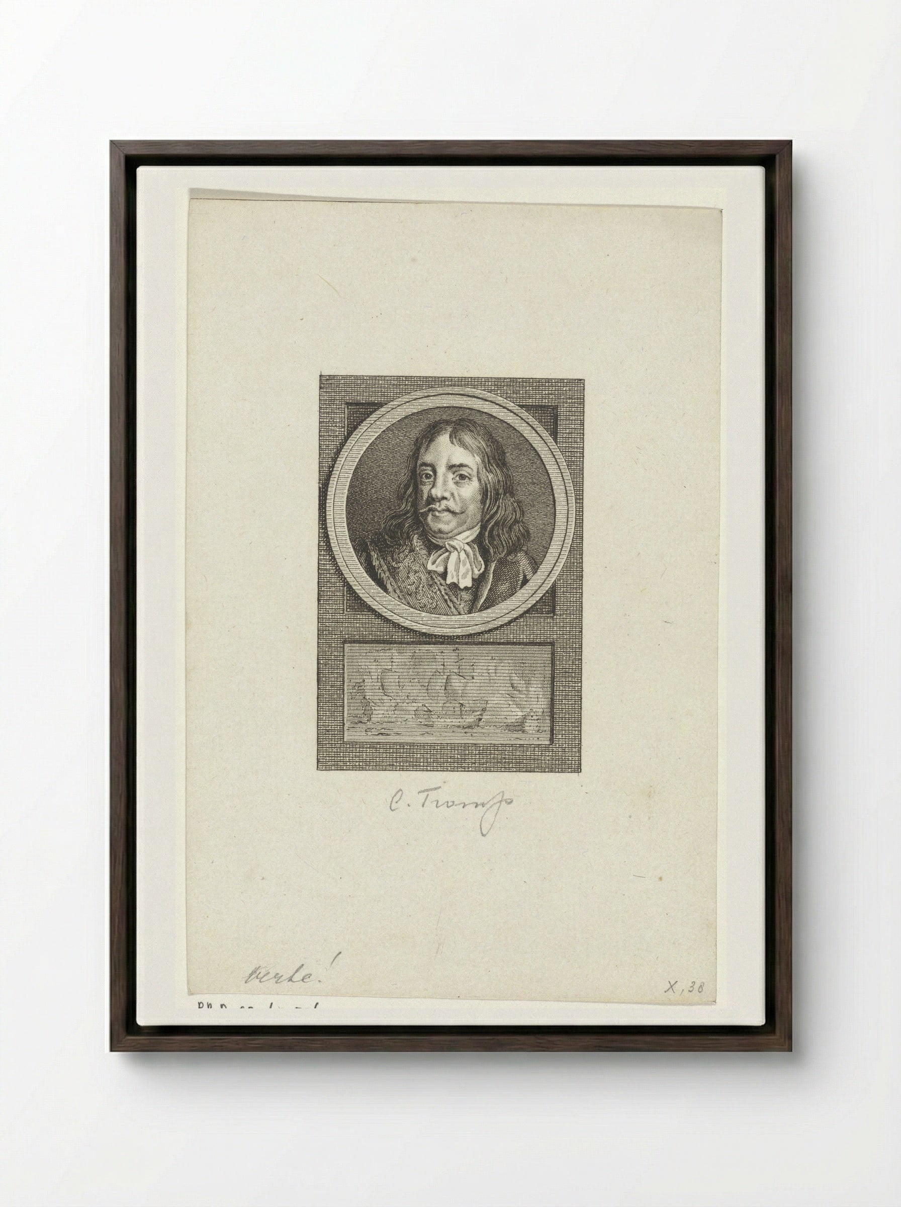 Portret van Cornelis Tromp - Reinier Vinkeles - Framed Canvas Dark Wood