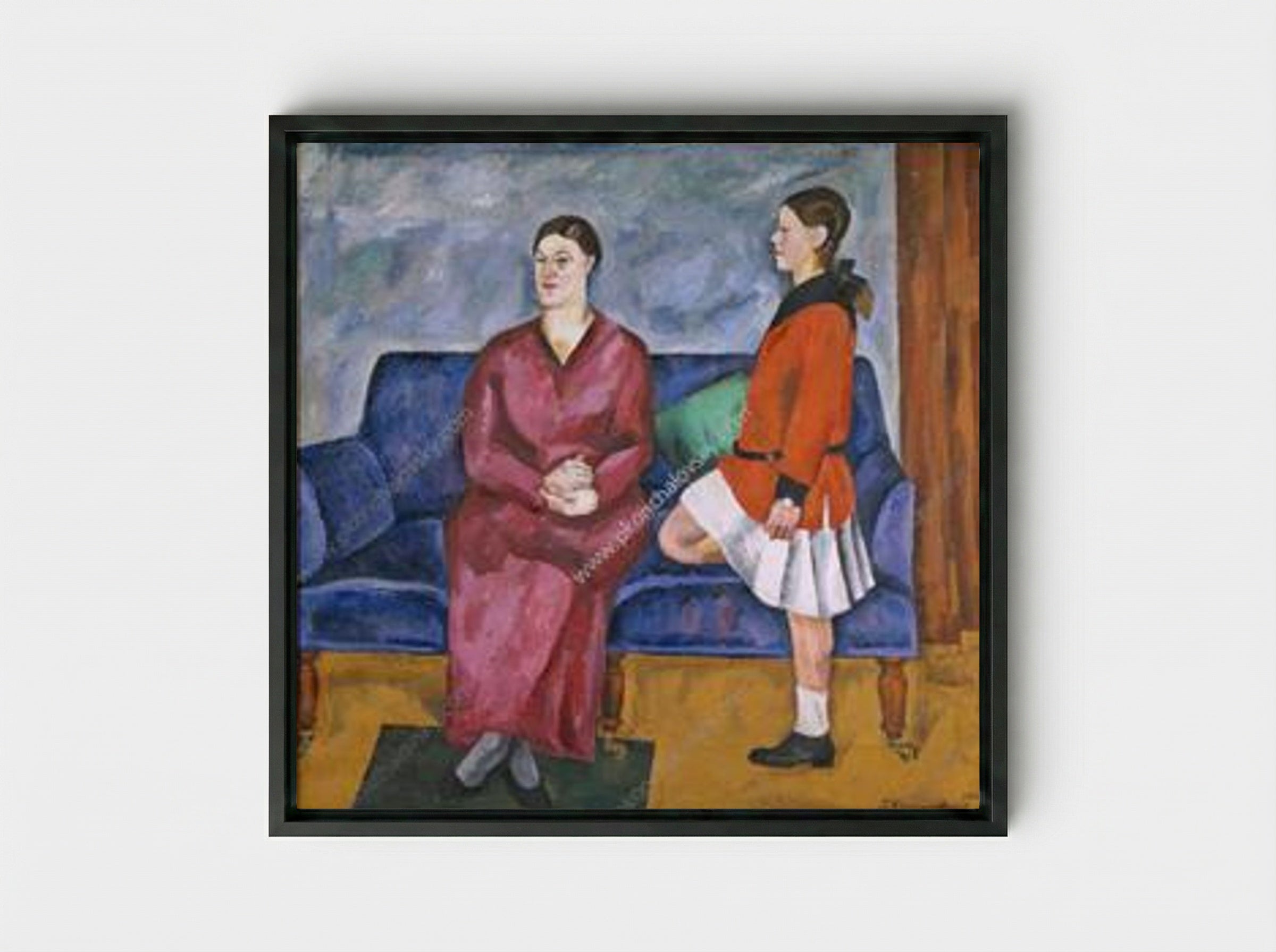 Portrait of S. P. Konchalovsky with her daughter - Pyotr Konchalovsky - Framed Canvas Black