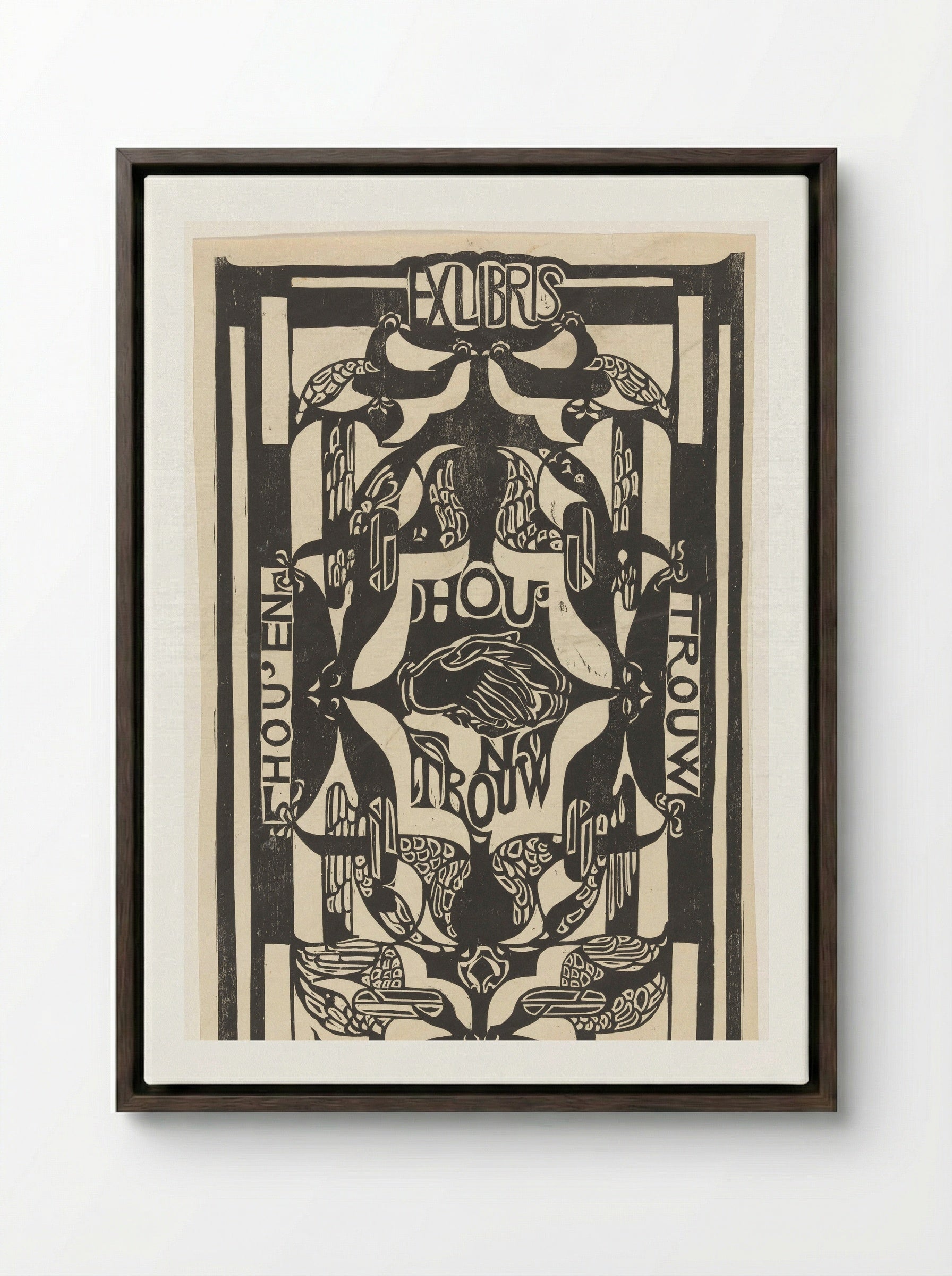 Ex libris van de vereniging Hou'en Trouw - Carel Adolph Lion Cachet - Framed Canvas Dark Wood
