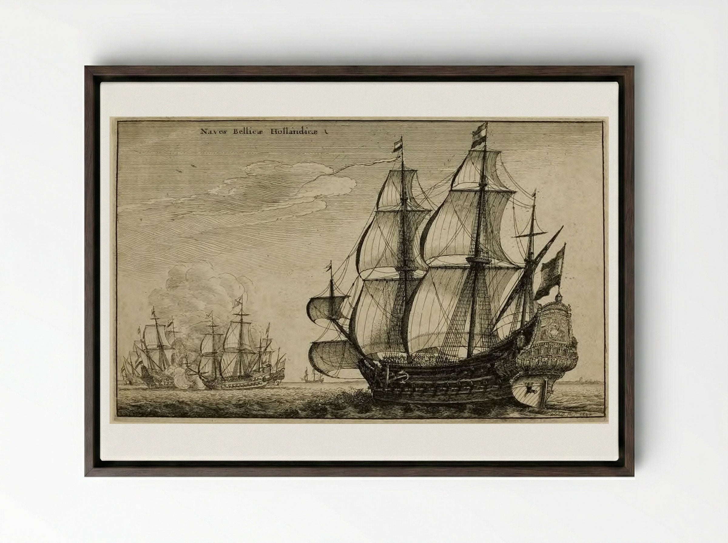 Dutch Warships - Wenceslaus Hollar - Framed Canvas Dark Wood