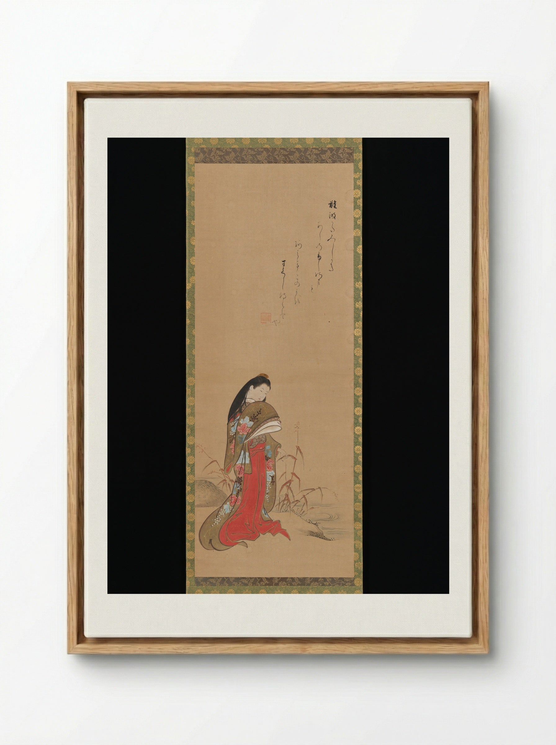 Lady Ise by the Riverbank - Nishikawa Sukenobu - Framed Canvas Wood
