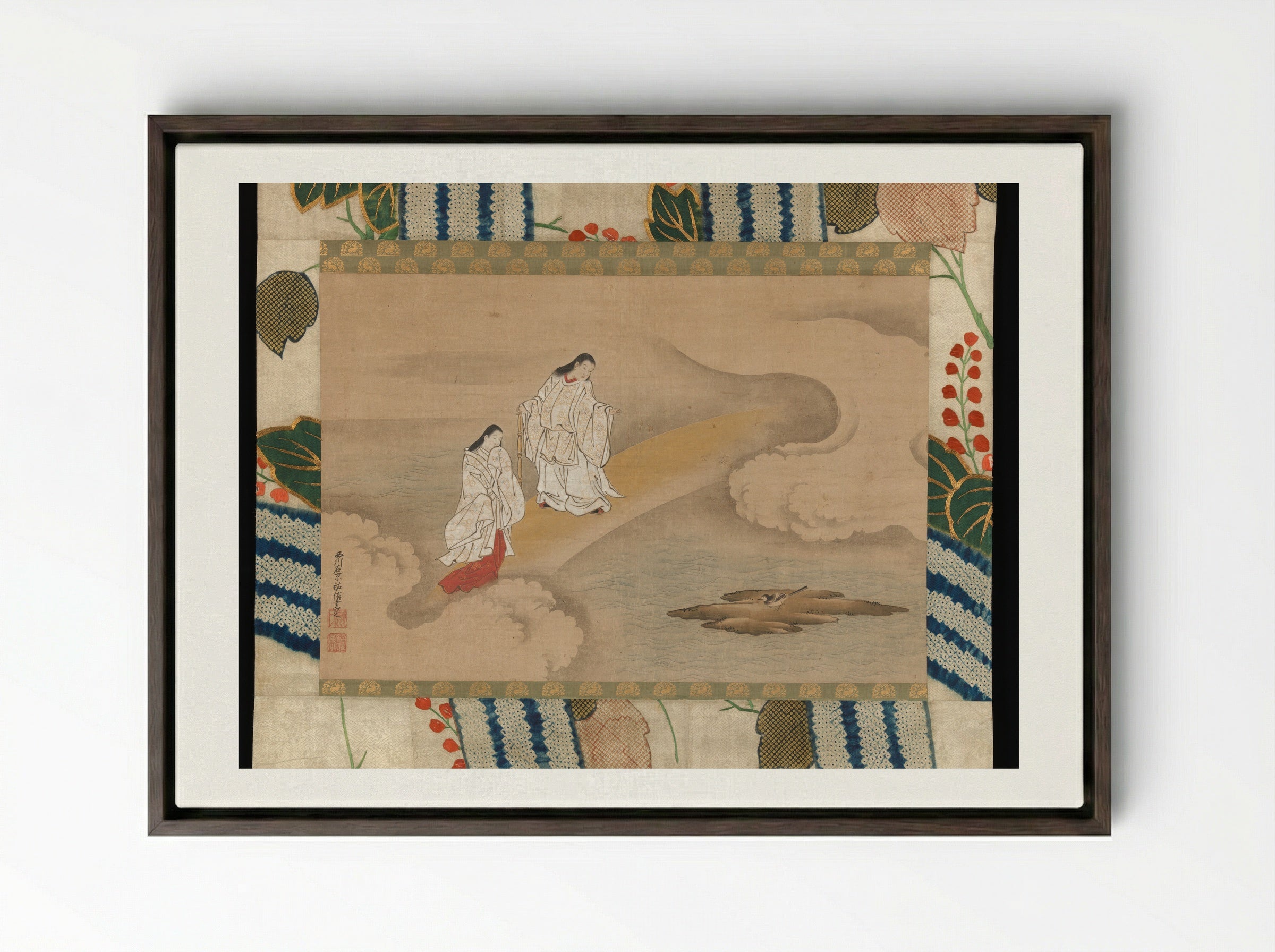 The God Izanagi and Goddess Izanami - Nishikawa Sukenobu - Framed Canvas Dark Wood
