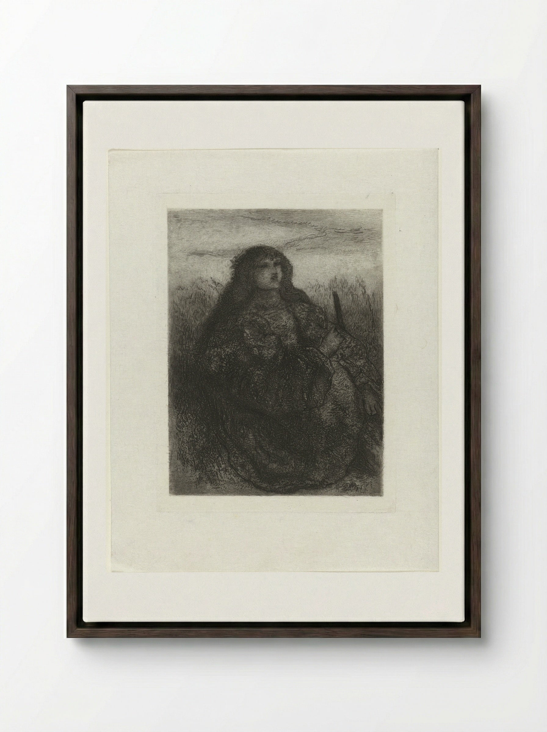 Vrouw in een landschap - Matthijs Maris - Framed Canvas Dark Wood