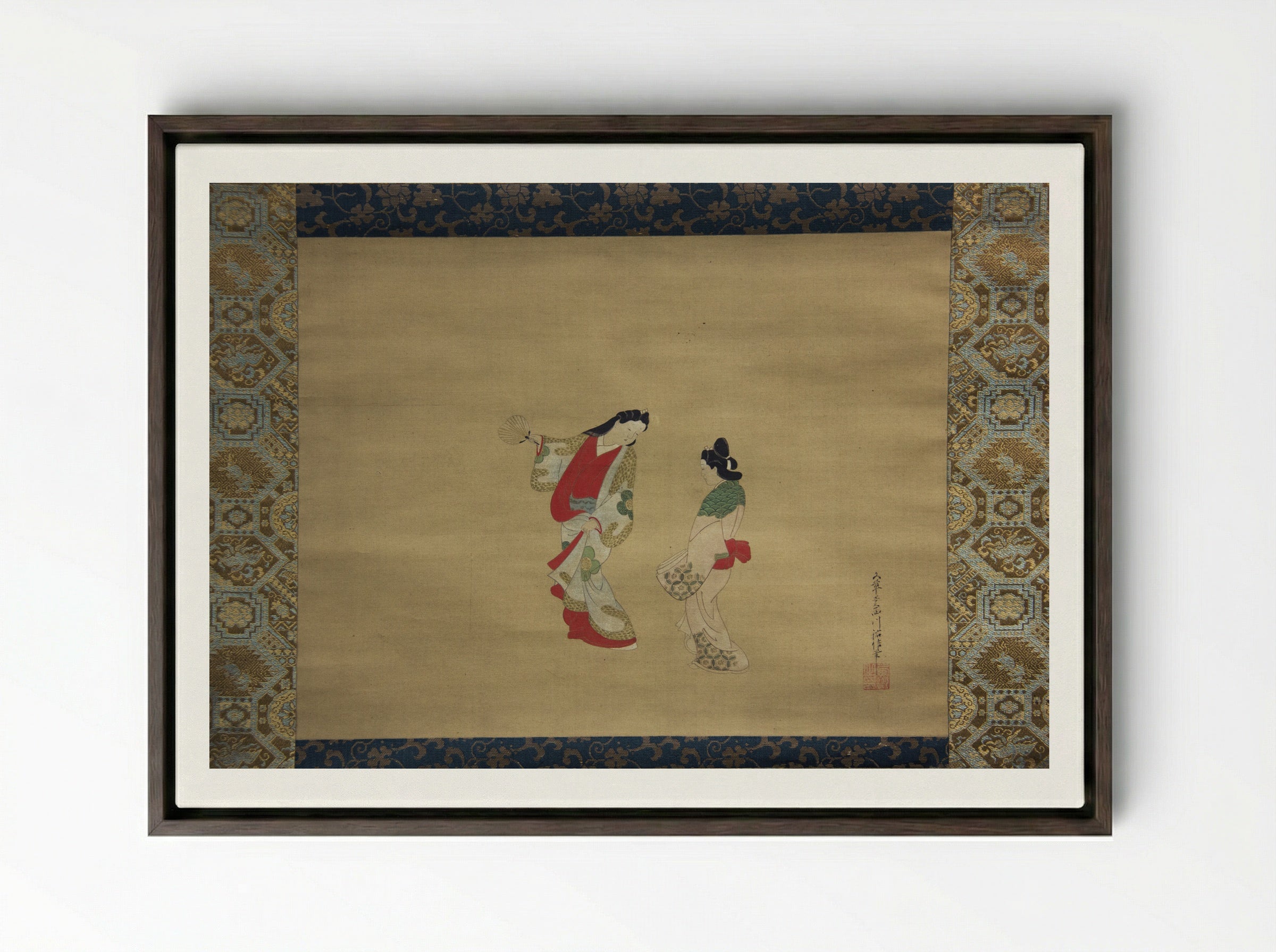 Woman and Attendant - Nishikawa Sukenobu - Framed Canvas Dark Wood