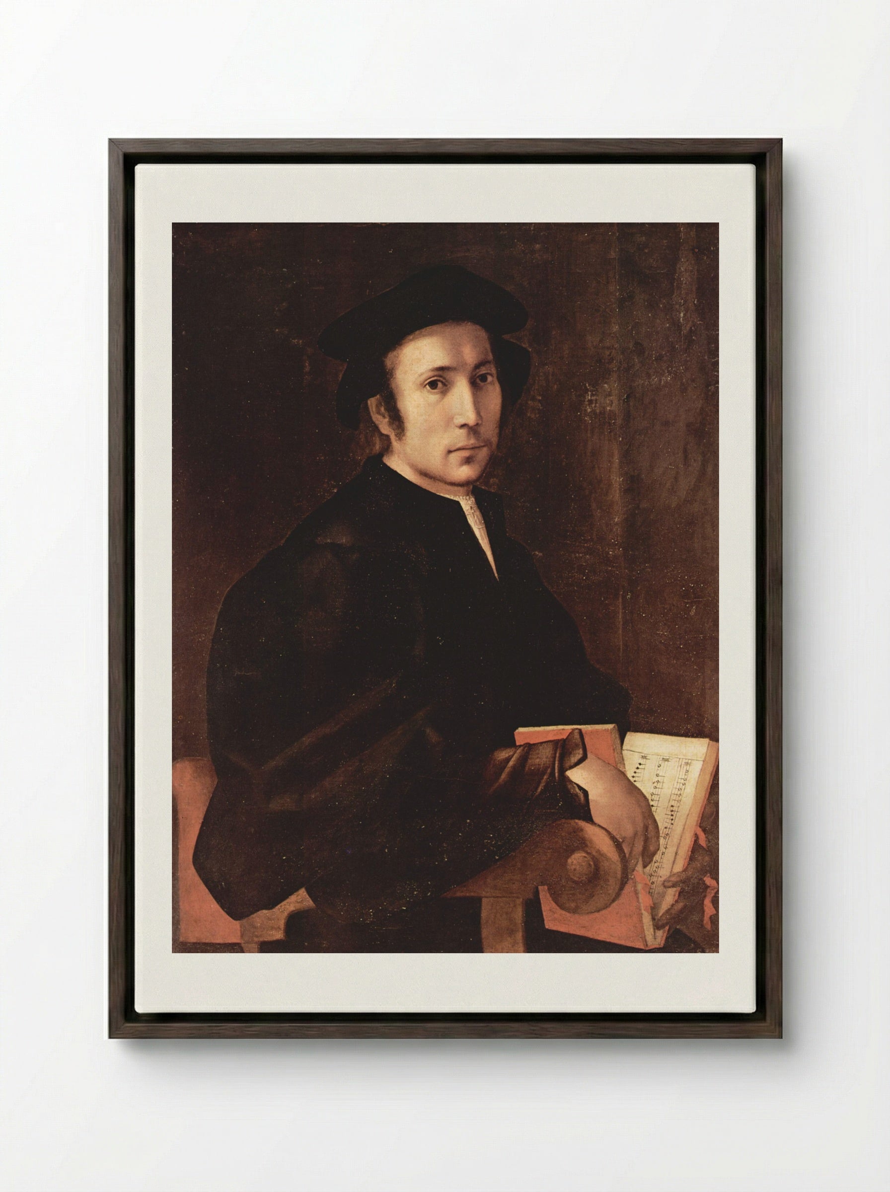 Portrait of a Musician - Jacopo Pontormo - Framed Canvas Dark Wood
