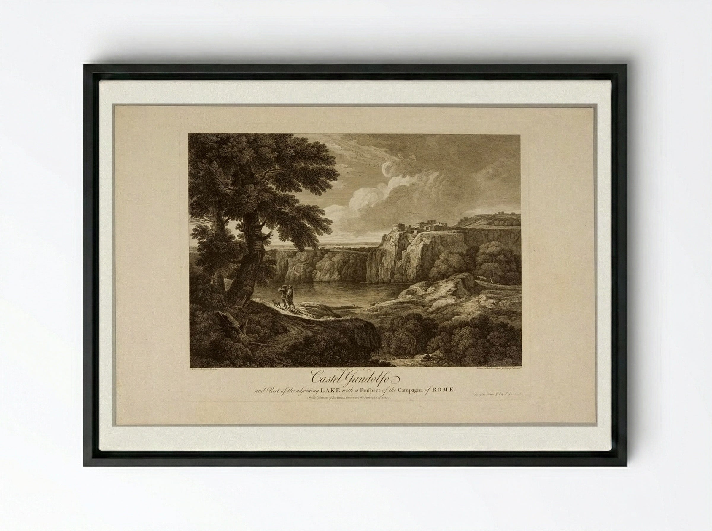 Castel Gandolfo and Part of the Adjoining Lake - François Vivares - Framed Canvas Black