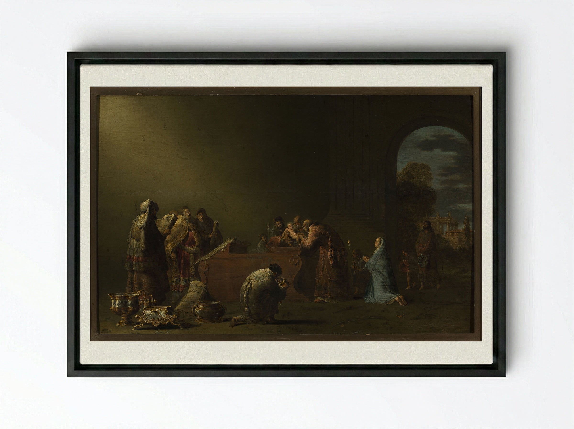 The Circumcision - Leonaert Bramer - Framed Canvas Black