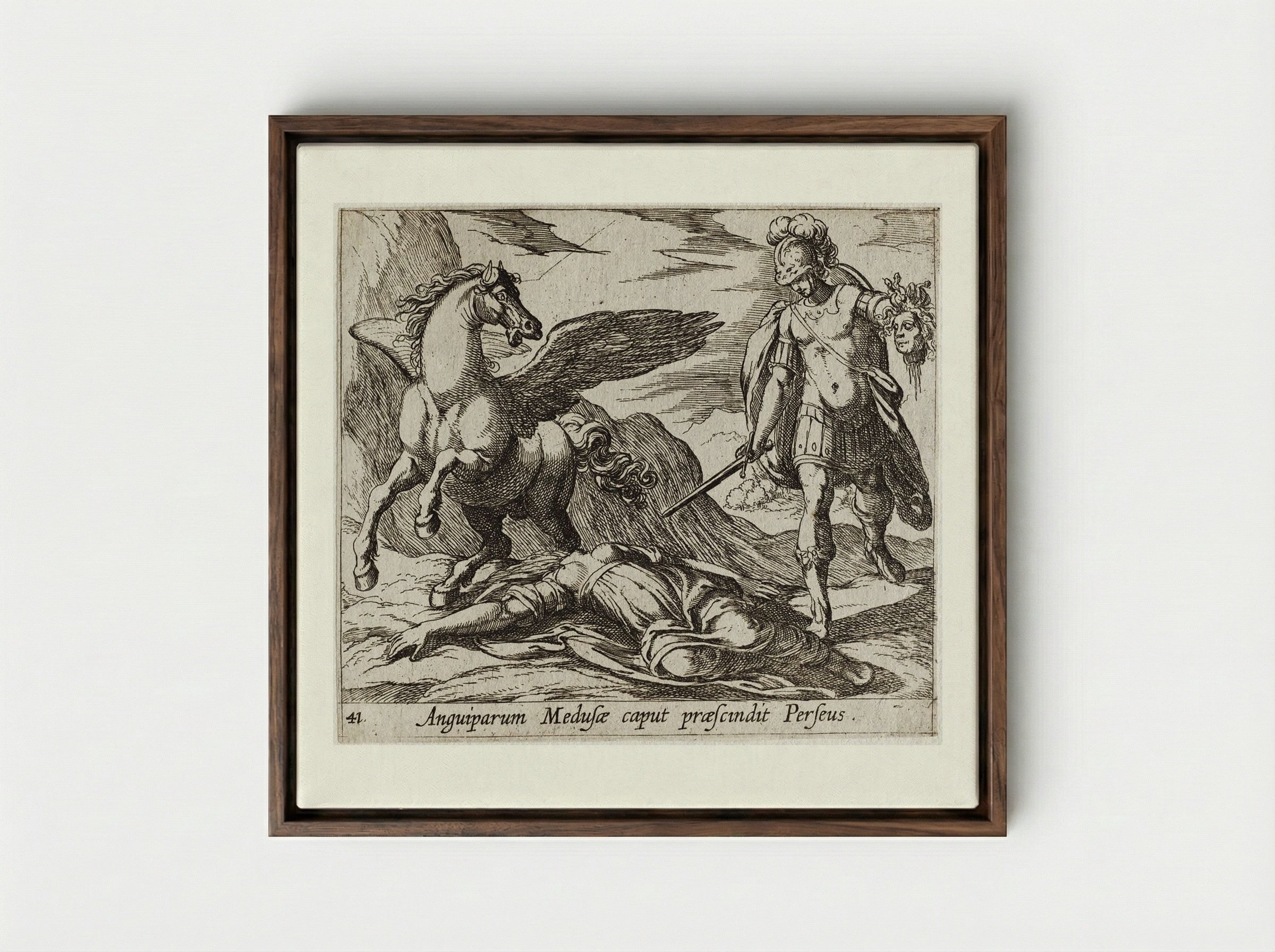 Perseus Killing Medusa - Antonio Tempesta - Framed Canvas Dark Wood